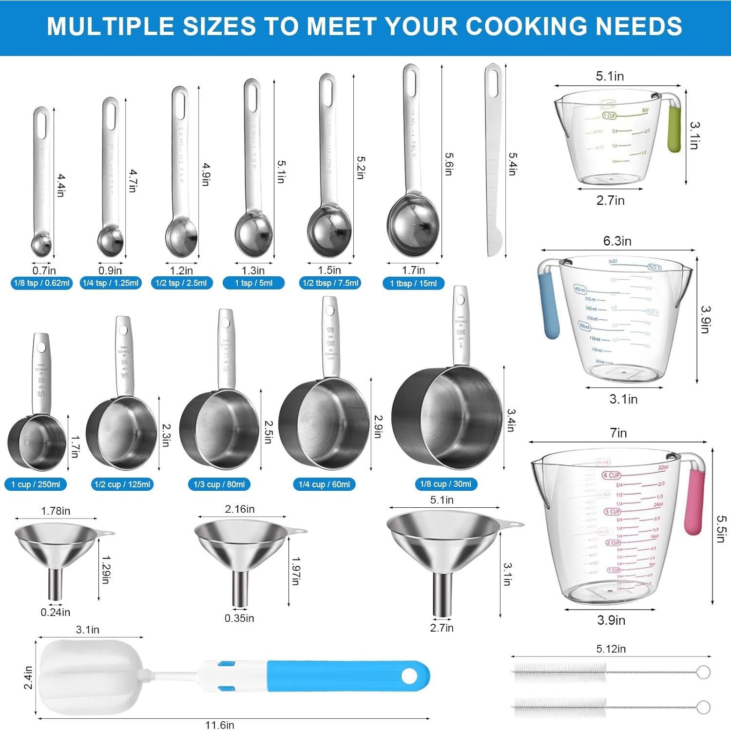 Juego de Tazas y Cucharas Medidoras ATPWONZ 21 Piezas Acero Inoxidable