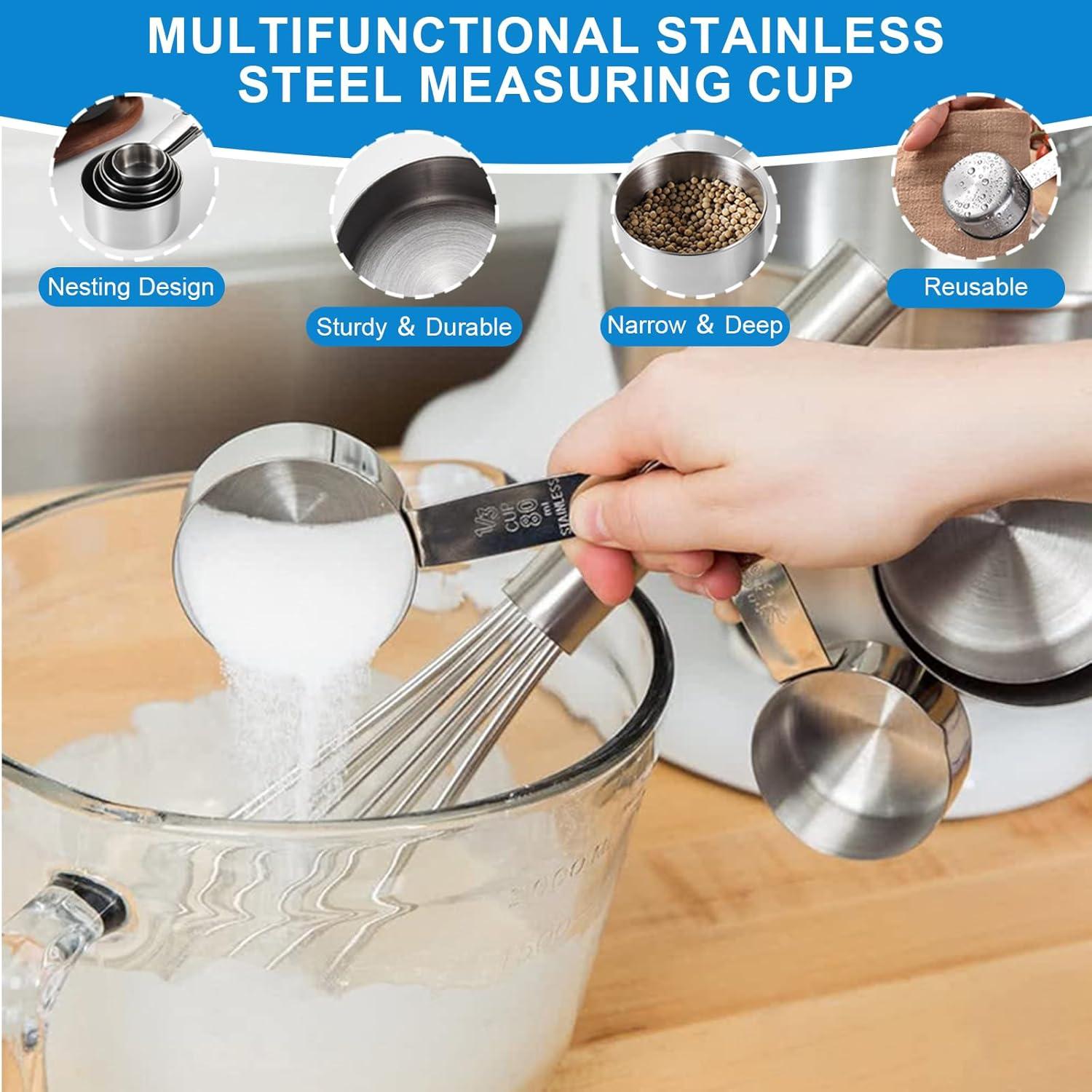 Juego de Tazas y Cucharas Medidoras ATPWONZ 21 Piezas Acero Inoxidable