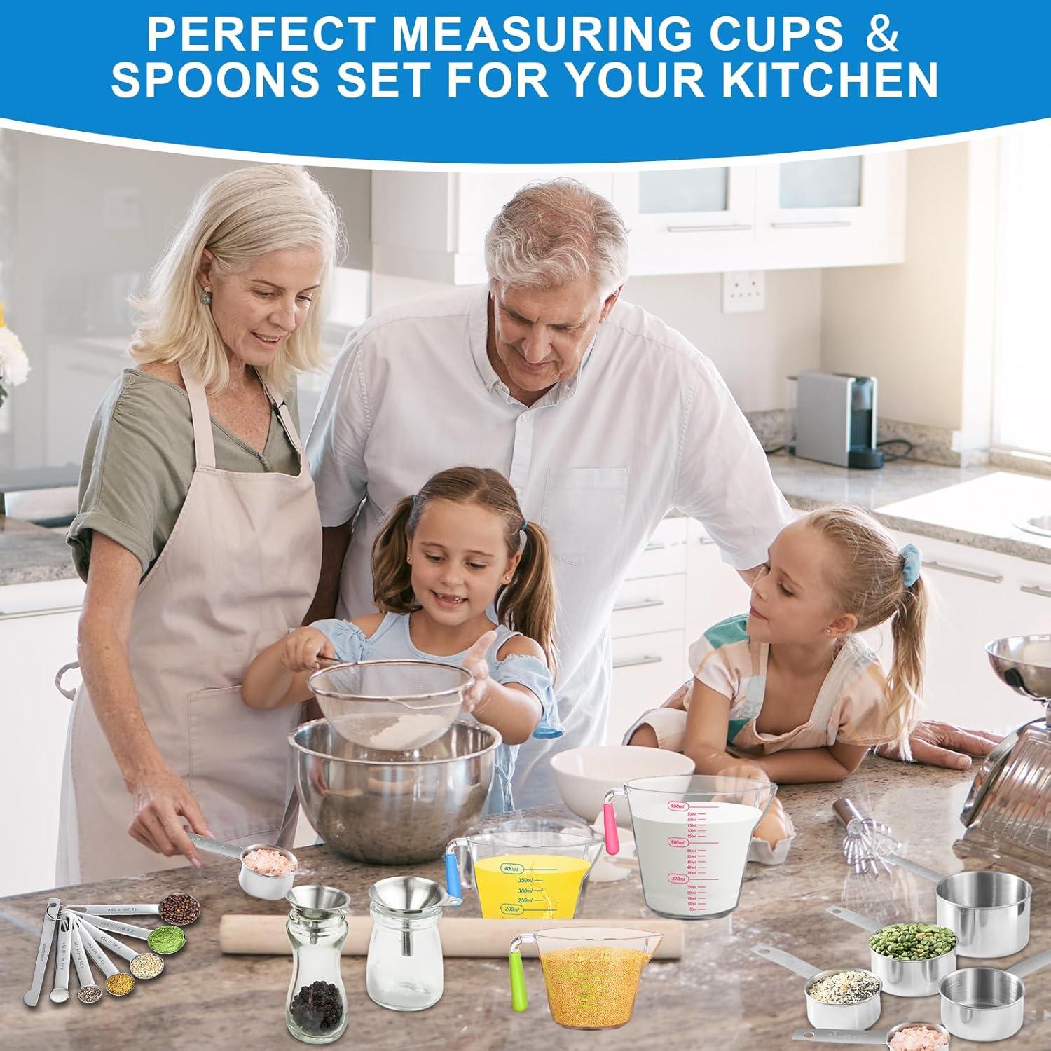 Juego de Tazas y Cucharas Medidoras ATPWONZ 21 Piezas Acero Inoxidable