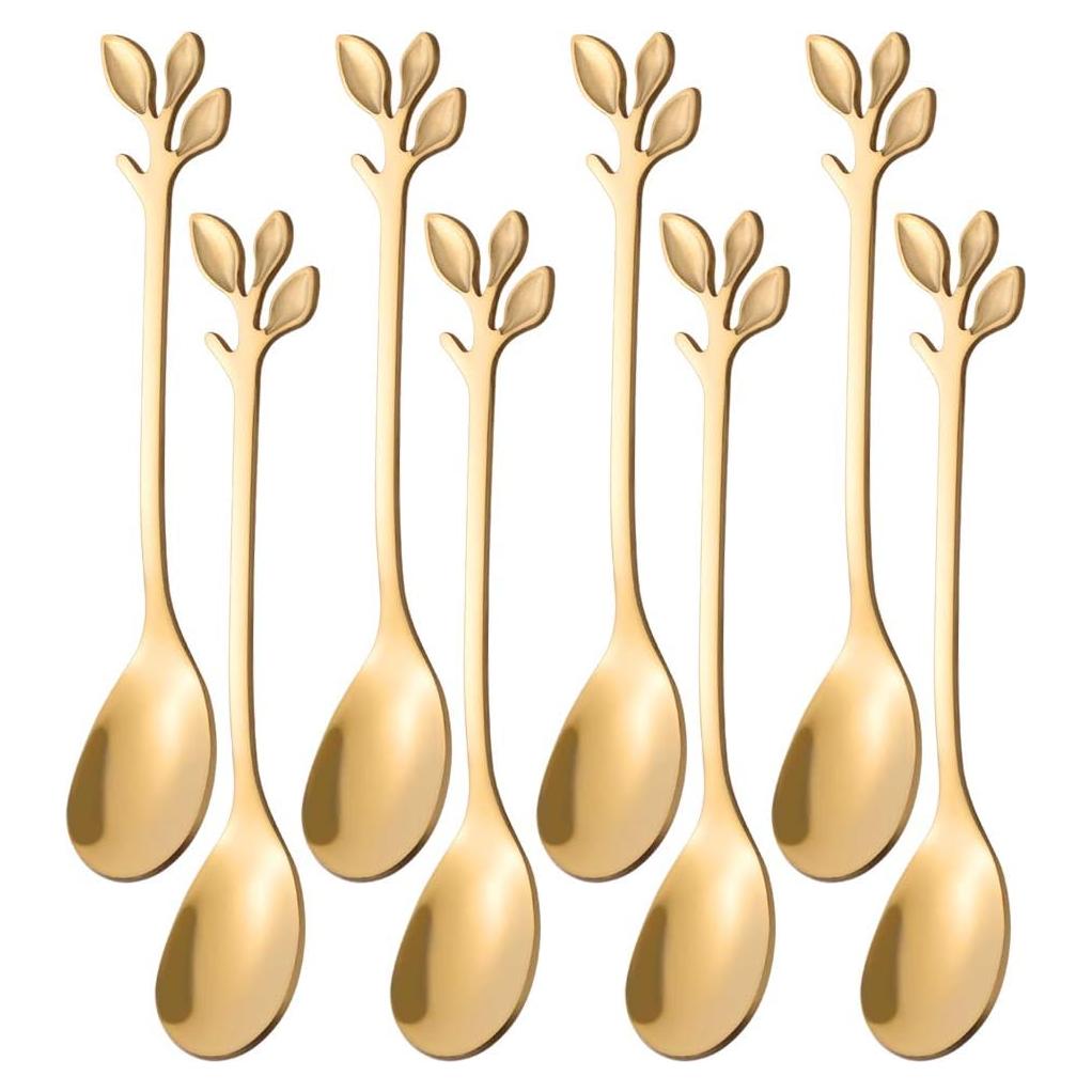 Juego de 8 Cucharas Mini AnSaw Hoja Dorada Acero Inoxidable