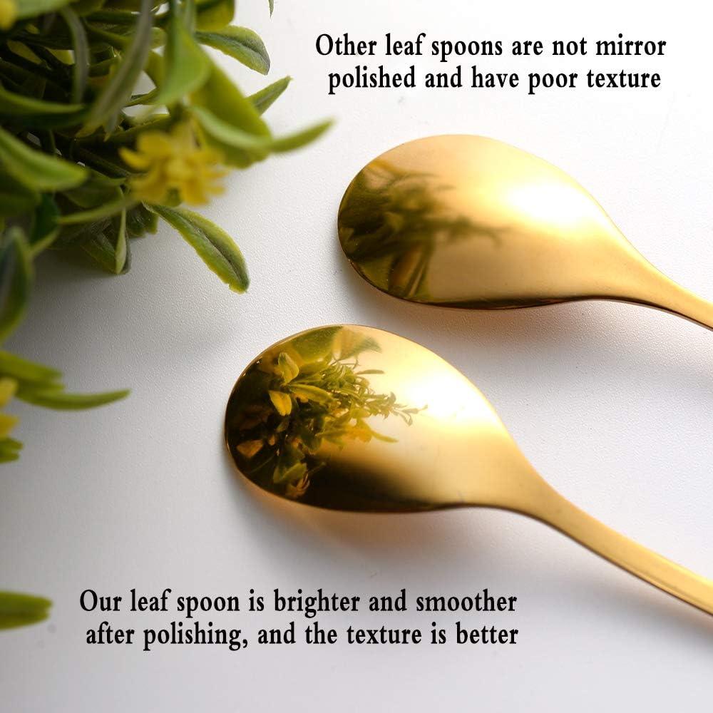 Juego de 8 Cucharas Mini AnSaw Hoja Dorada Acero Inoxidable