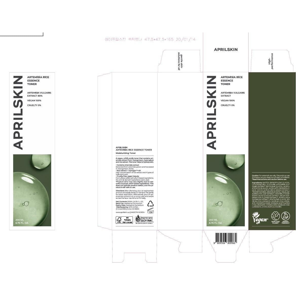 Tónico Facial Hidratante APRILSKIN 191ml | 100% Artemisia Coreana | Vegano