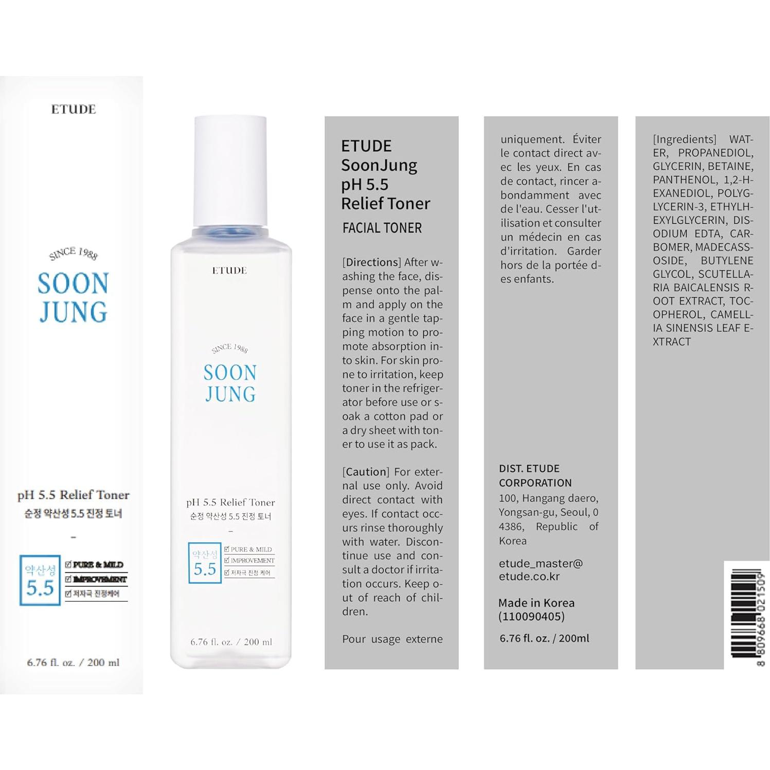 ETUDE Soonjung tónico pH5.5 200ml para piel sensible