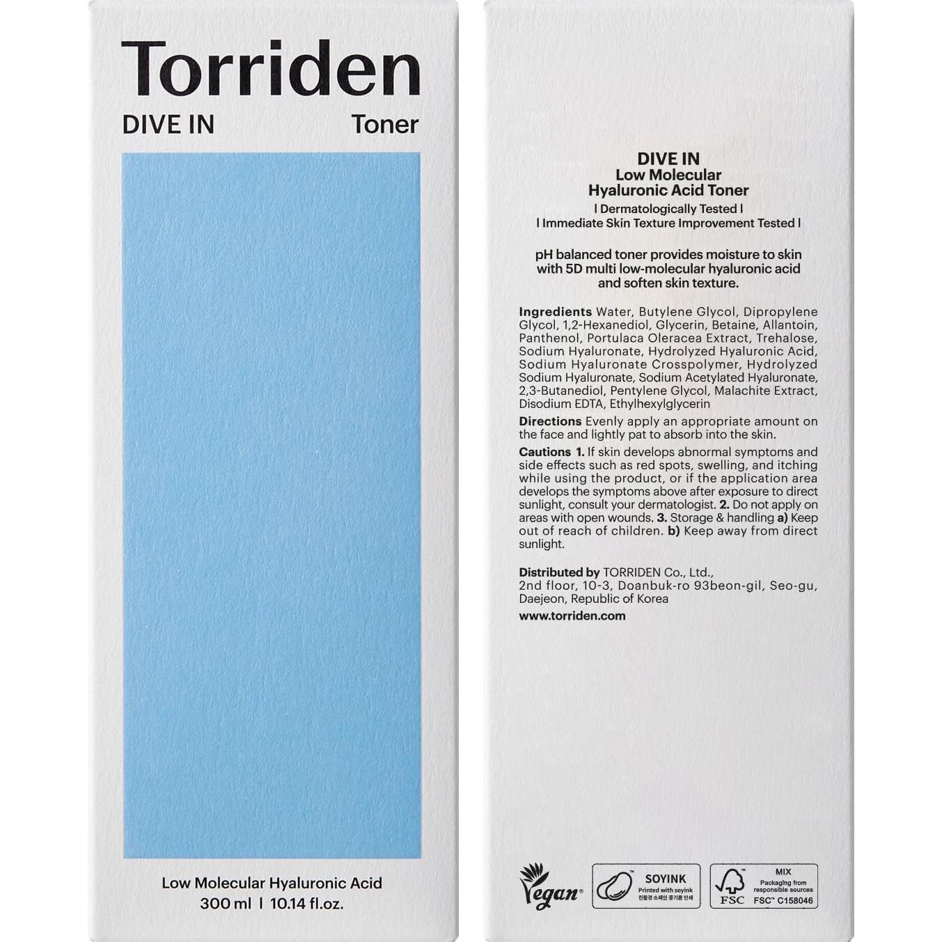 Tónico Facial Equilibrante Torriden Dive In 300ml Ácido Hialurónico