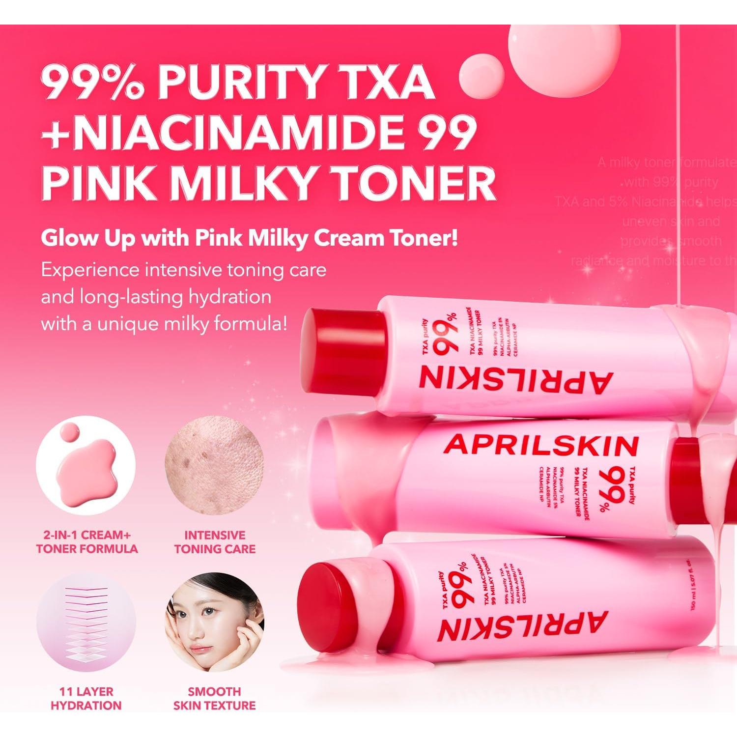 Tónico Lechoso Rosa APRILSKIN 150ml TXA 3% Niacinamida 5%