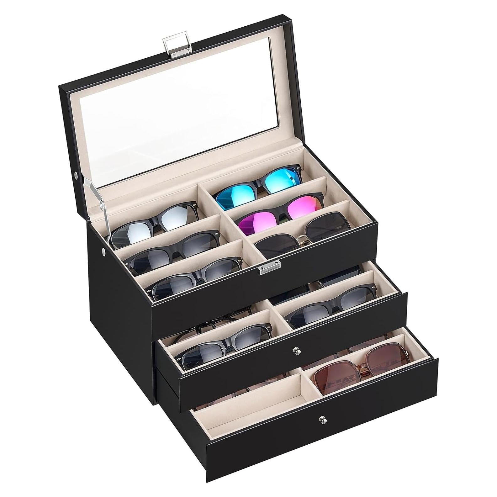 Organizador de Gafas HABGP de Cuero PU con 18 Compartimentos