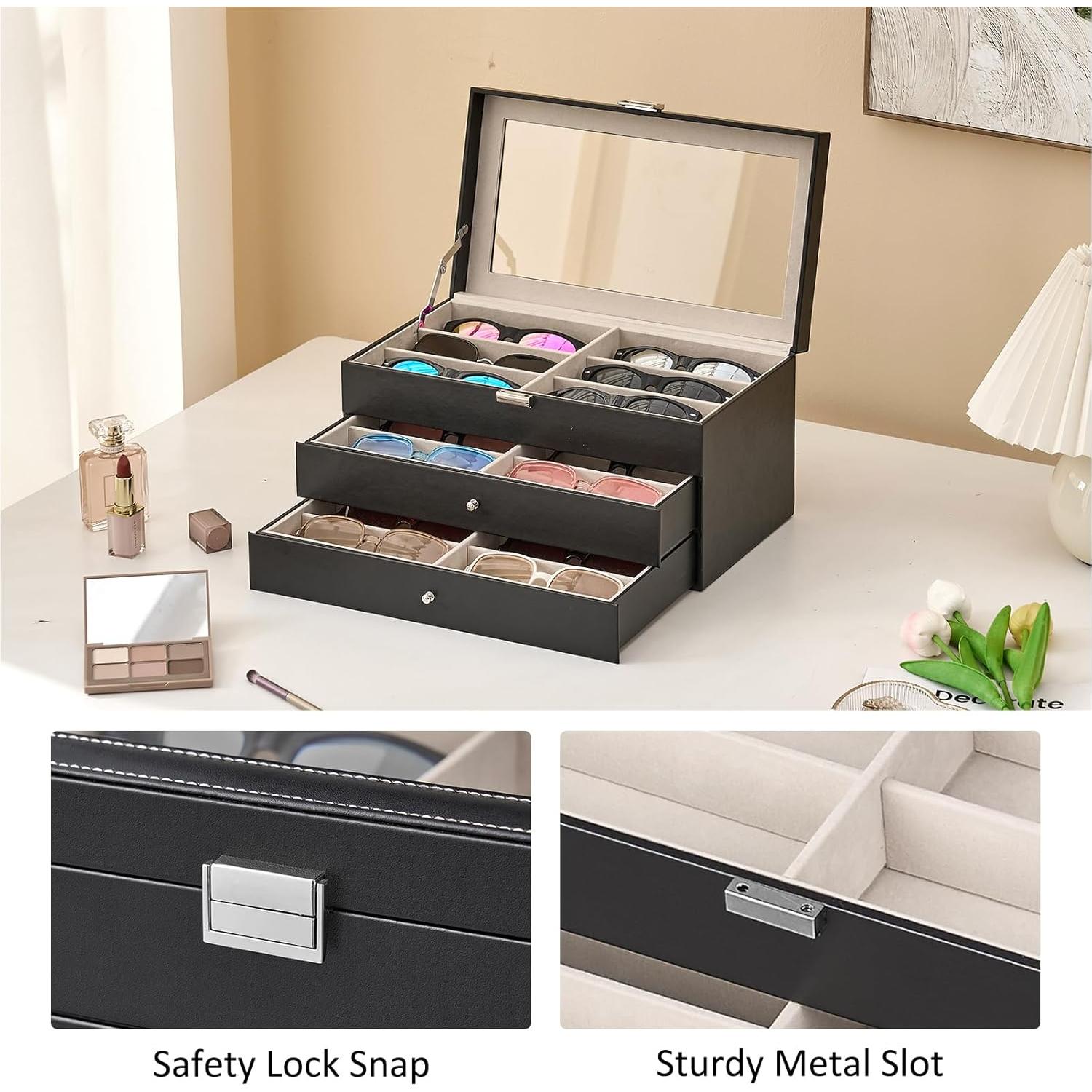 Organizador de Gafas HABGP de Cuero PU con 18 Compartimentos