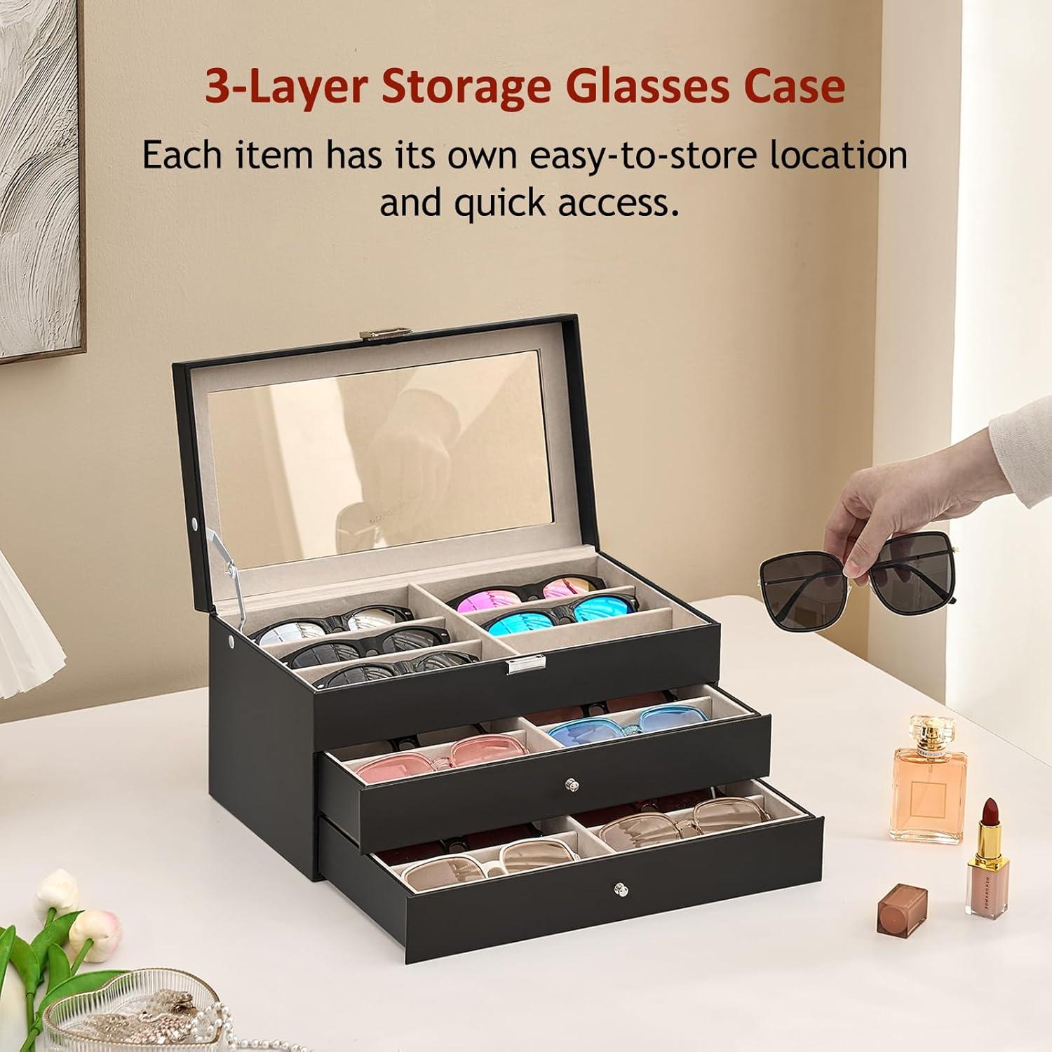 Organizador de Gafas HABGP de Cuero PU con 18 Compartimentos