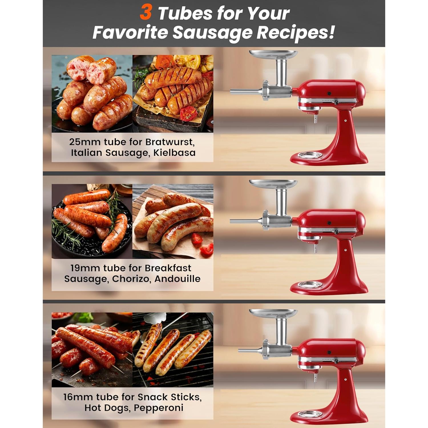 Kit embutidor de salchichas Kitchenaid RAFBAR 3 tubos acero