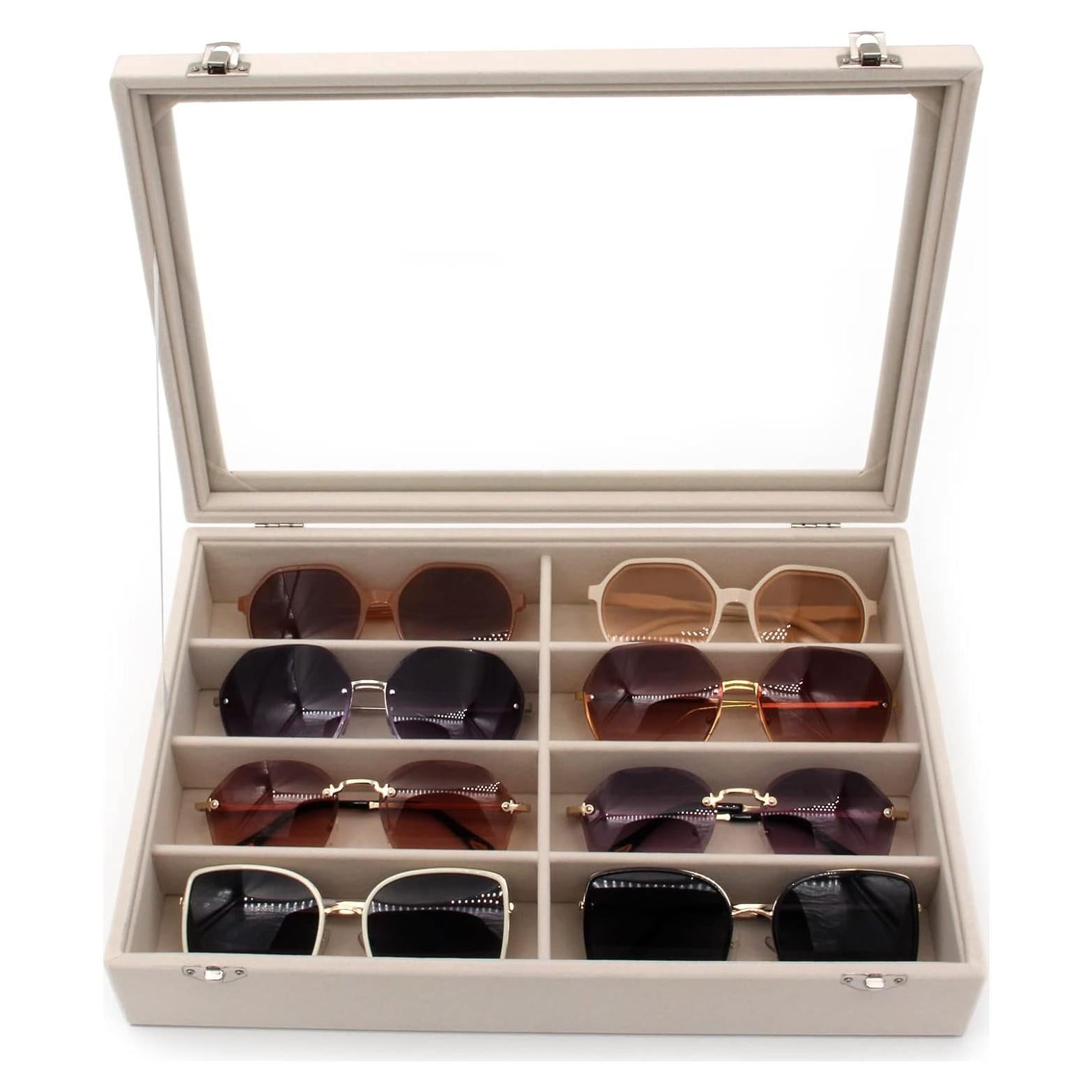 Organizador de Gafas de Terciopelo Beige con 8 Compartimentos