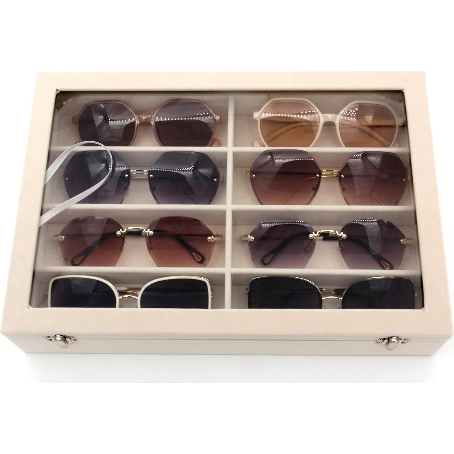 Organizador de Gafas de Terciopelo Beige con 8 Compartimentos