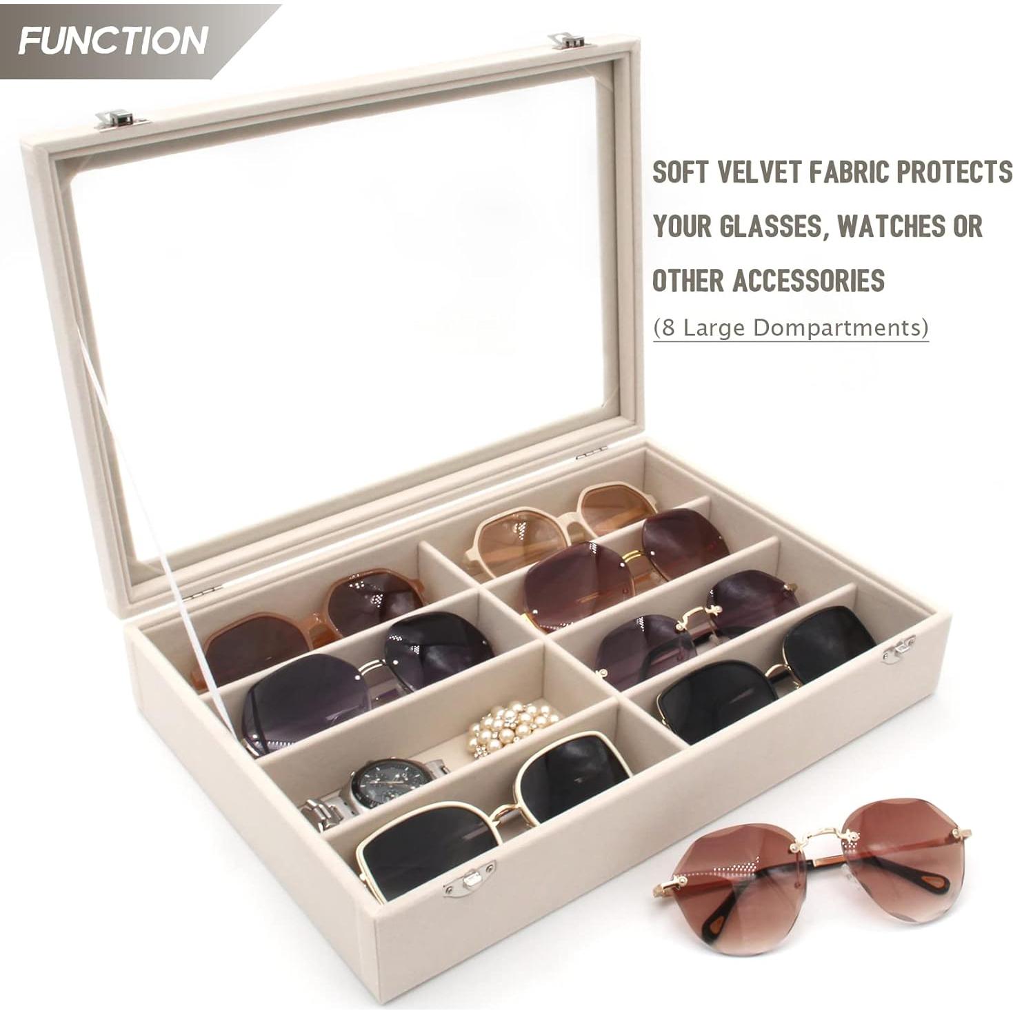 Organizador de Gafas de Terciopelo Beige con 8 Compartimentos