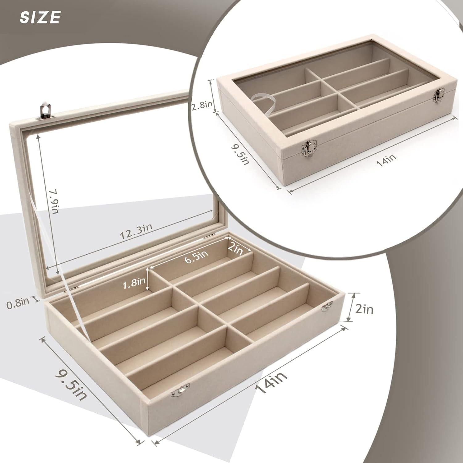 Organizador de Gafas de Terciopelo Beige con 8 Compartimentos