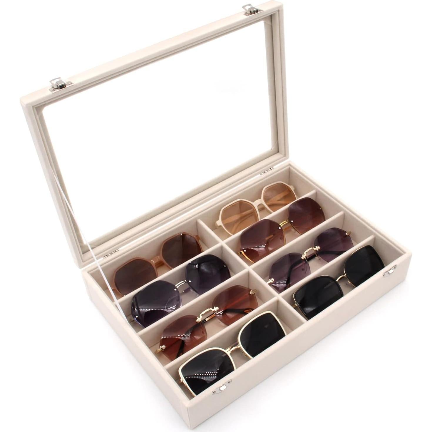 Organizador de Gafas de Terciopelo Beige con 8 Compartimentos