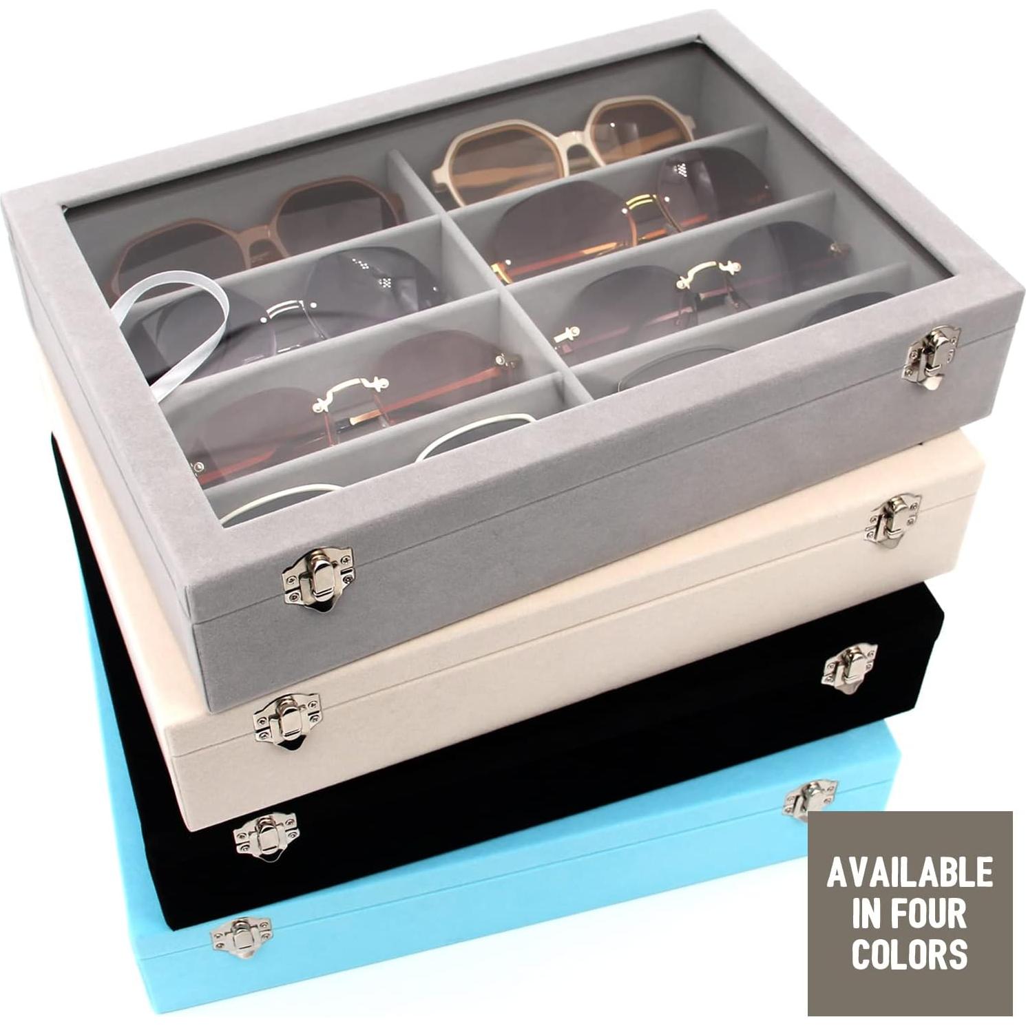 Organizador de Gafas de Terciopelo Beige con 8 Compartimentos