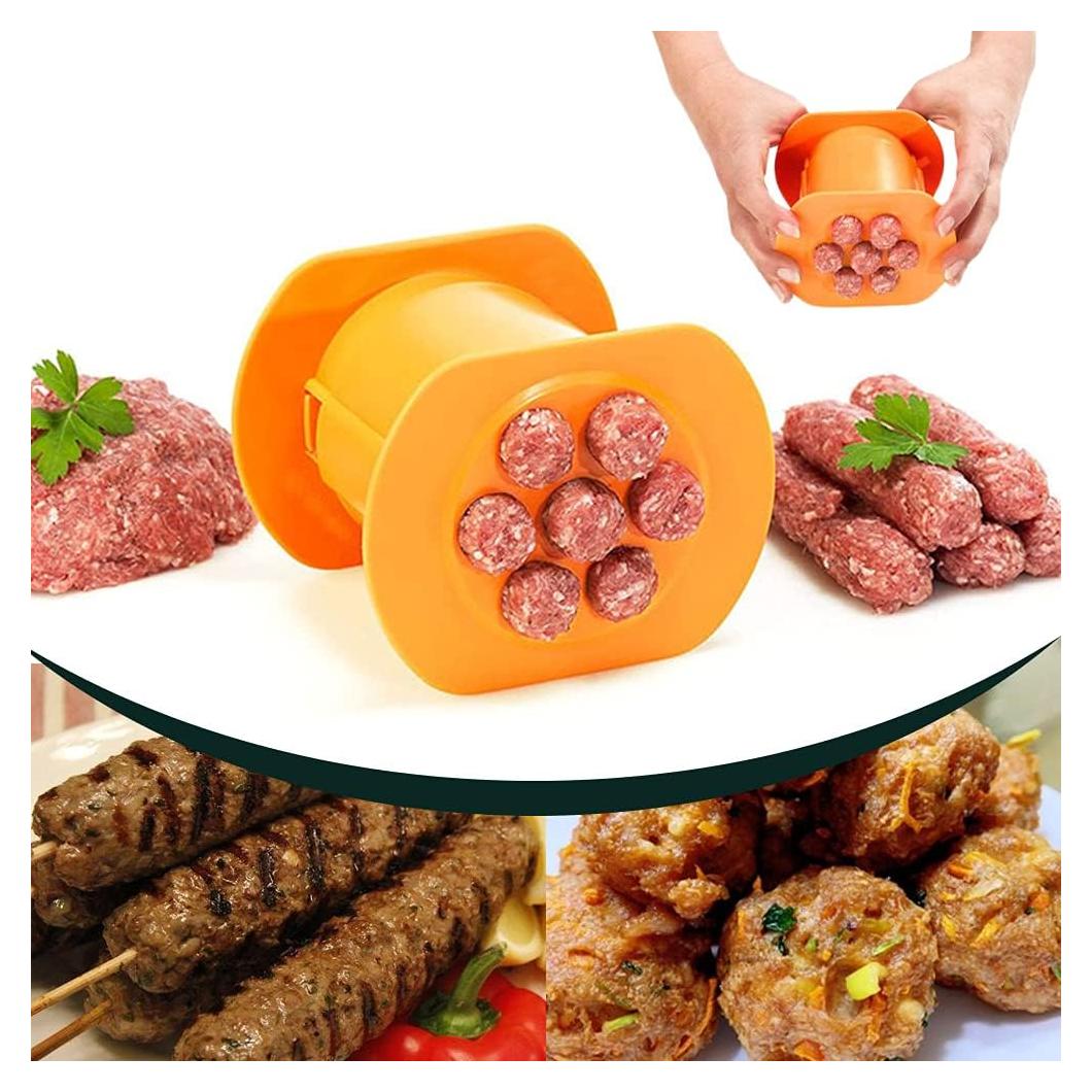 Guppy One Press Cevapcici Sausage Maker Stuffer, 7 Sausages at Once Press Handmade Hot Dog Meat Strip Machine Molds Non Stick Kitchen Meatball Maker Barbecue Grilling Tools BBQ Accessories