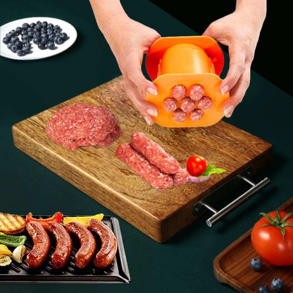 Guppy One Press Cevapcici Sausage Maker Stuffer, 7 Sausages at Once Press Handmade Hot Dog Meat Strip Machine Molds Non Stick Kitchen Meatball Maker Barbecue Grilling Tools BBQ Accessories