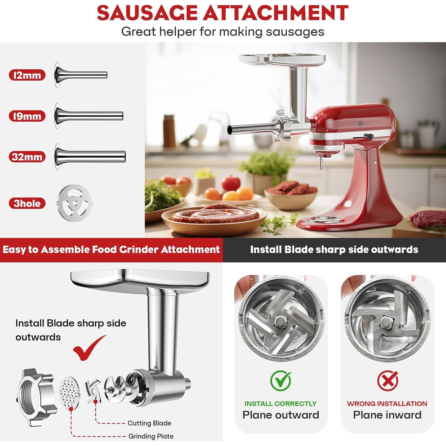 Picadora de Carne y Rallador de Queso Cofun para Batidora Kitchenaid