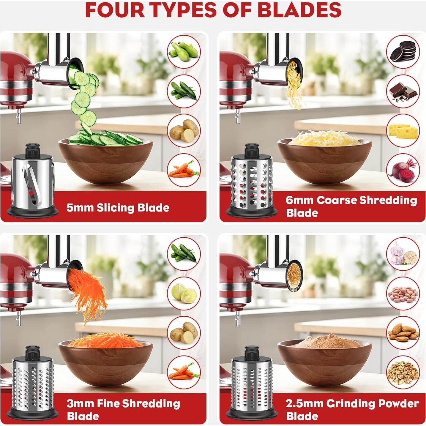 Picadora de Carne y Rallador de Queso Cofun para Batidora Kitchenaid