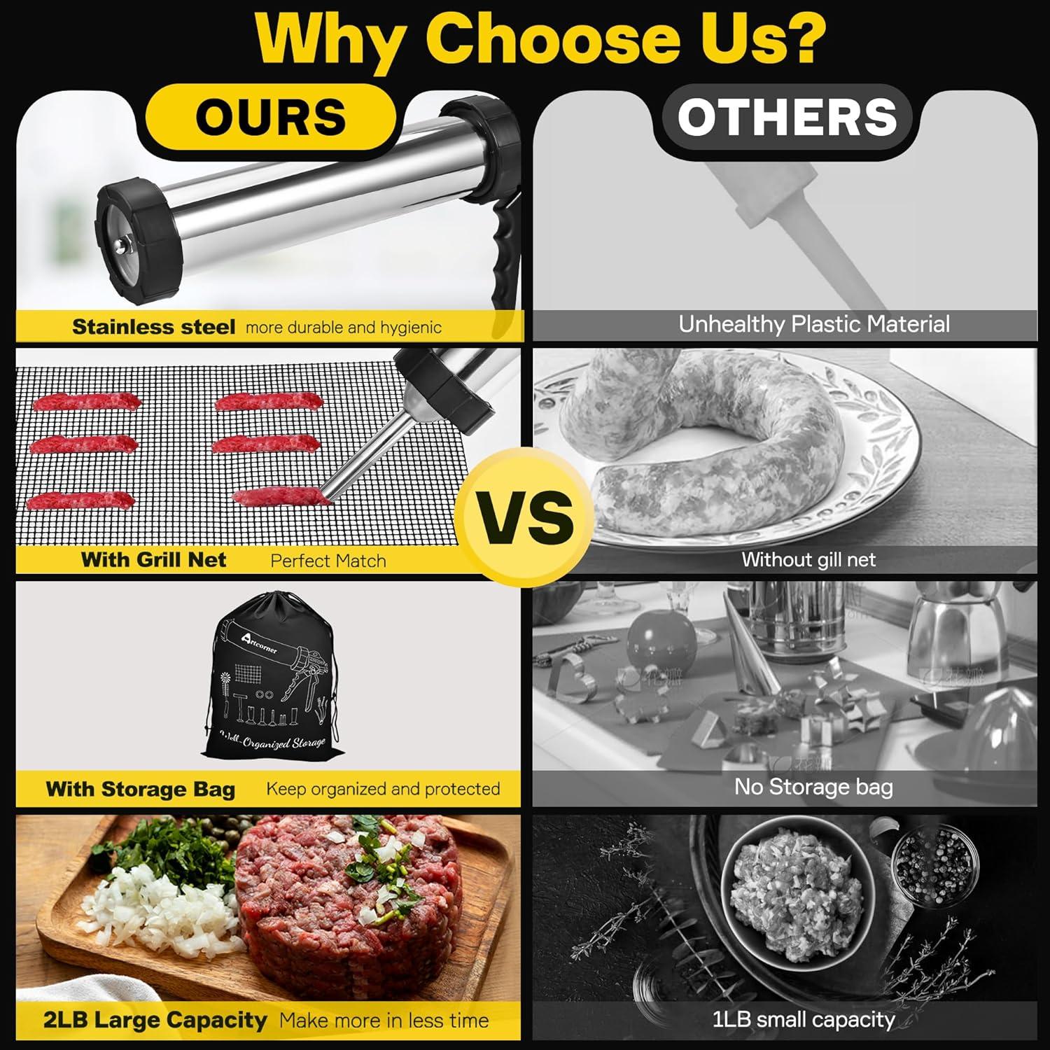 Pistola de Jerky Artcorner 2.0LB Acero Inoxidable Kit Completo