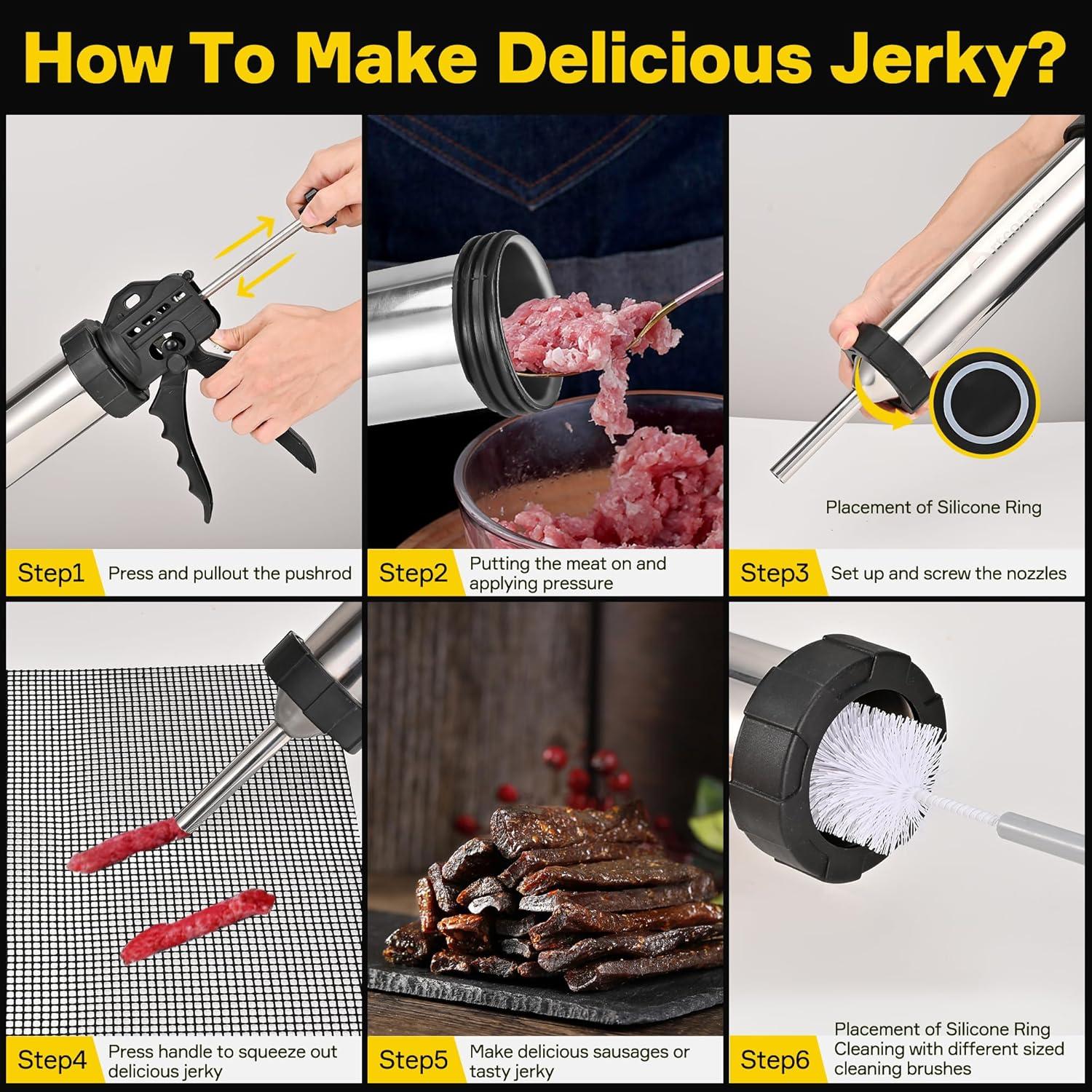 Pistola de Jerky Artcorner 2.0LB Acero Inoxidable Kit Completo