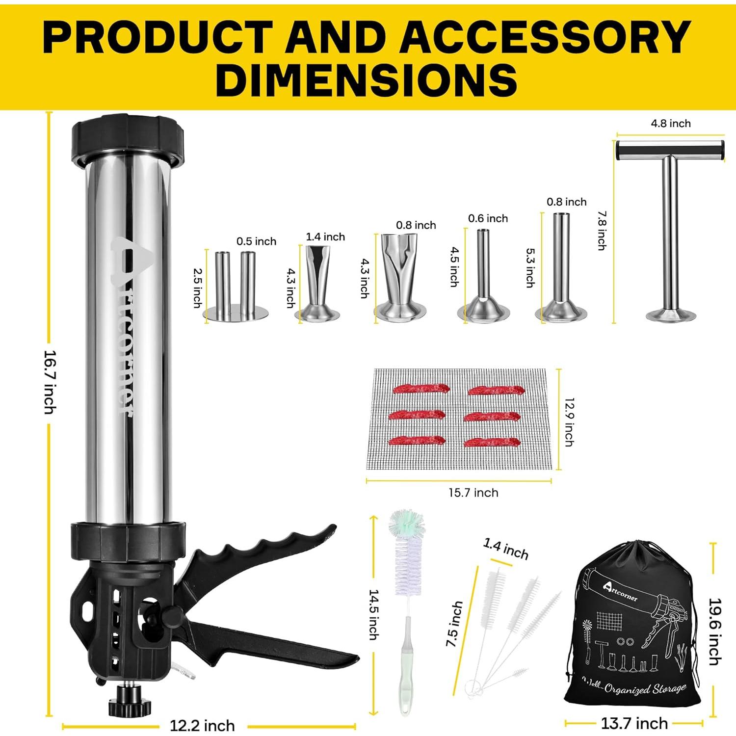 Pistola de Jerky Artcorner 2.0LB Acero Inoxidable Kit Completo