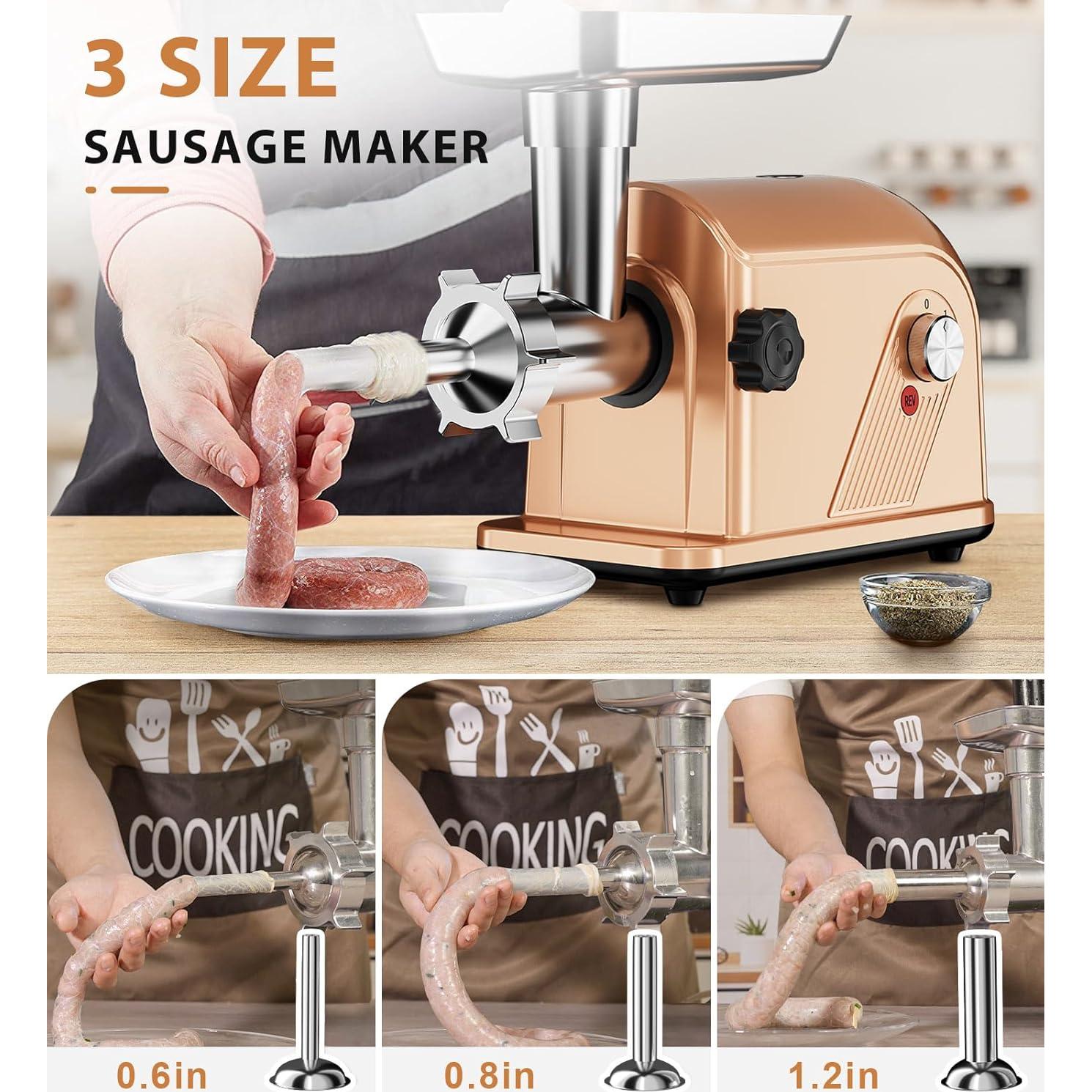 3000W Electric Meat Grinder Sausage Maker Machine Food Grinder with 3 Stainless Steel Sausage Stuffer Tube 3 Grinding Plates Hamburger Press Kubbe Kit for Home Kitchen