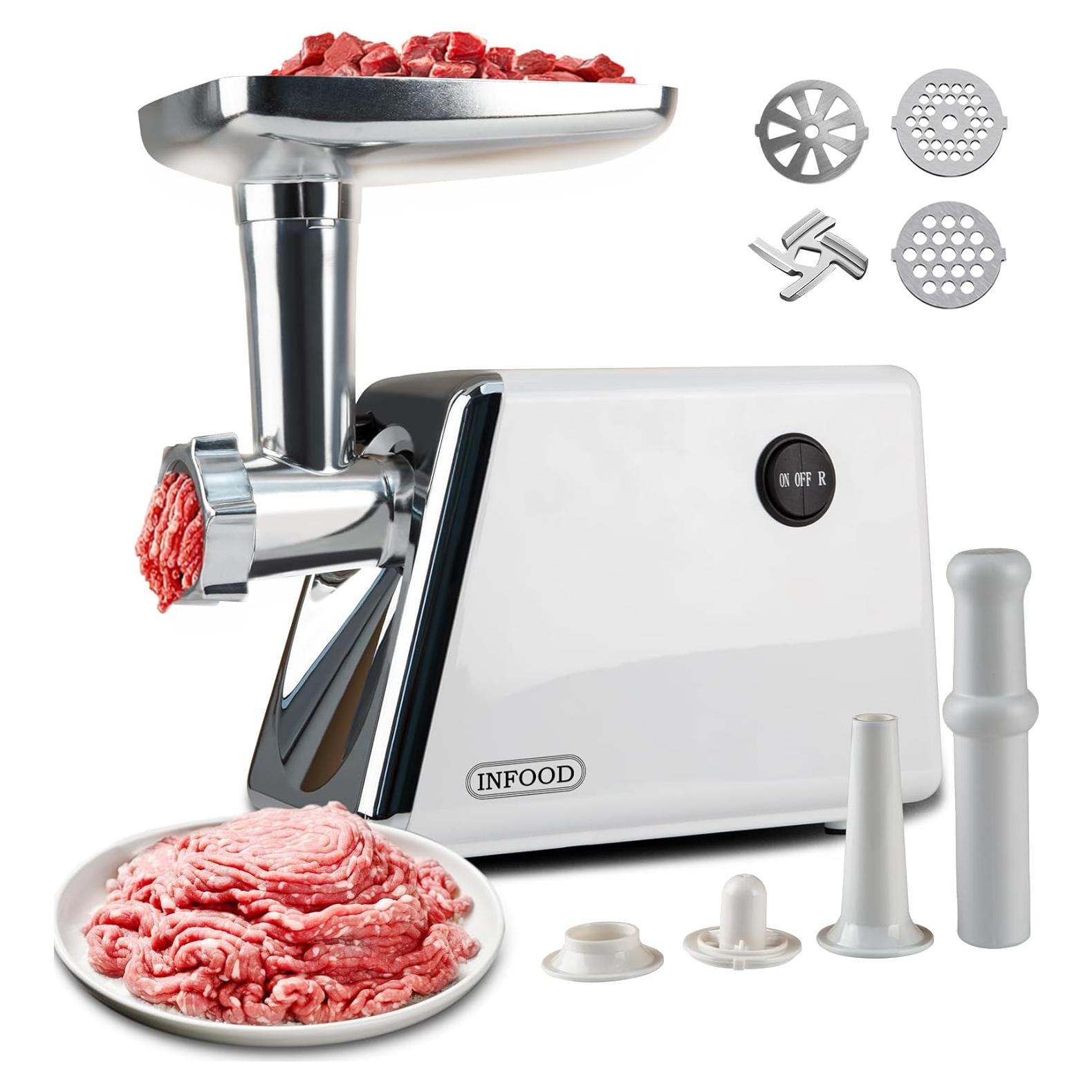 Electric Meat Grinder, 3000W Max Meat Grinders with Stainless Steel Cutting Blade, 3 Grinding Plates, 1 Sausage Maker & 1 Kubbe Kit for Home Kitchen Use, White
