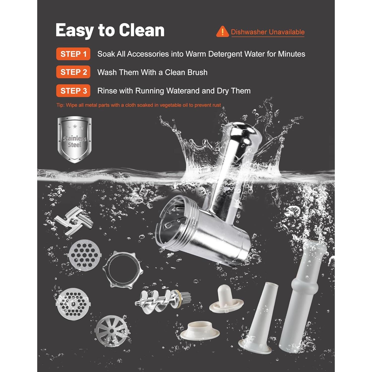 Electric Meat Grinder, 3000W Max Meat Grinders with Stainless Steel Cutting Blade, 3 Grinding Plates, 1 Sausage Maker & 1 Kubbe Kit for Home Kitchen Use, White