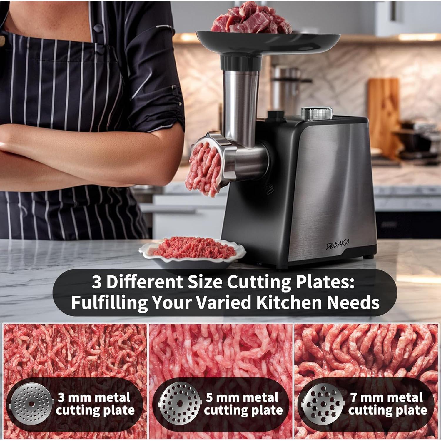 Sausage Stuffer Maker &Electric Meat Grinder , Heavy Duty Meat Mincer with Stainless Steel Blades & 3 Grinding Plates, Food Grinder with Kubbe Kit & Sausage Stuffer Tubes