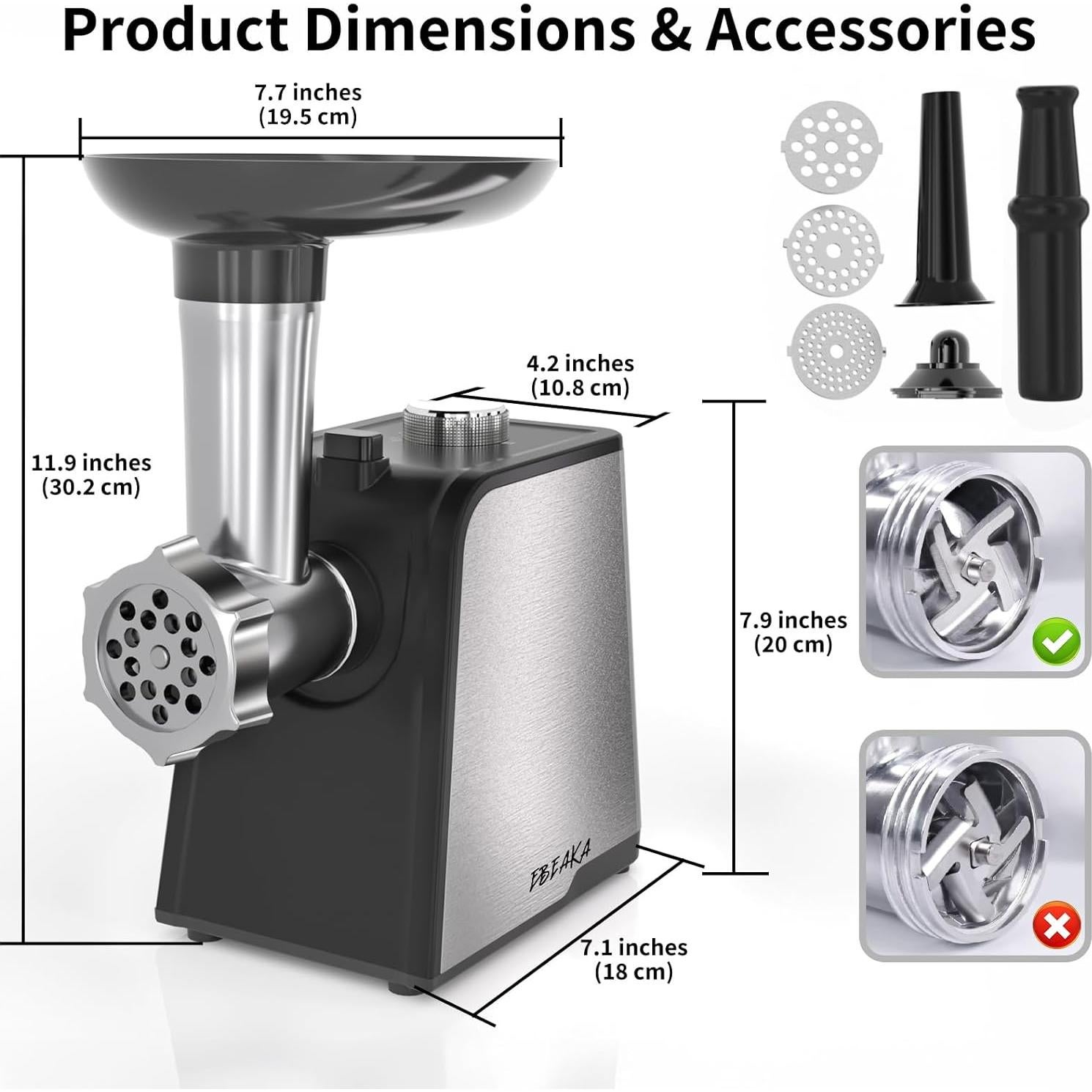 Sausage Stuffer Maker &Electric Meat Grinder , Heavy Duty Meat Mincer with Stainless Steel Blades & 3 Grinding Plates, Food Grinder with Kubbe Kit & Sausage Stuffer Tubes