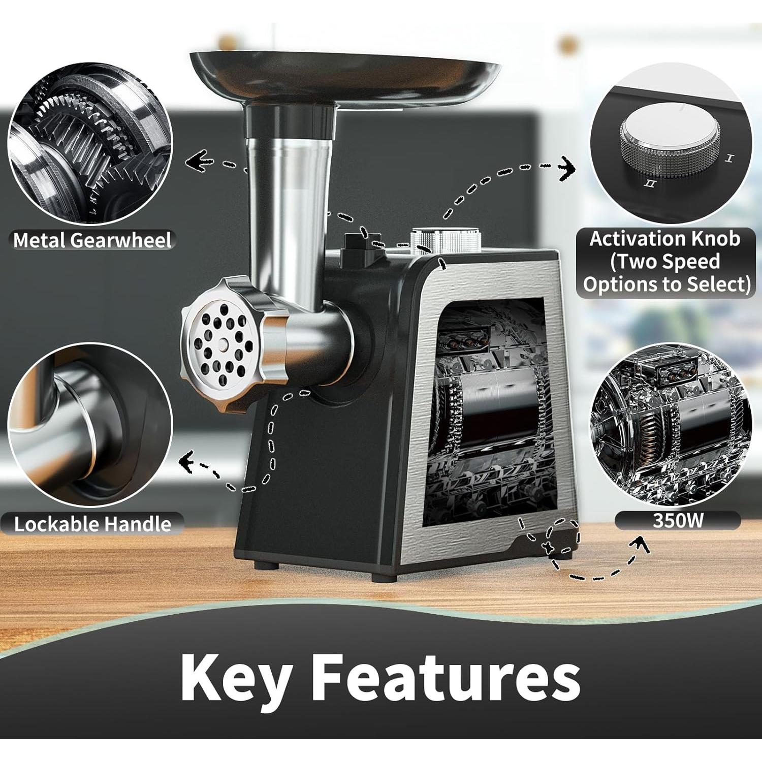 Sausage Stuffer Maker &Electric Meat Grinder , Heavy Duty Meat Mincer with Stainless Steel Blades & 3 Grinding Plates, Food Grinder with Kubbe Kit & Sausage Stuffer Tubes