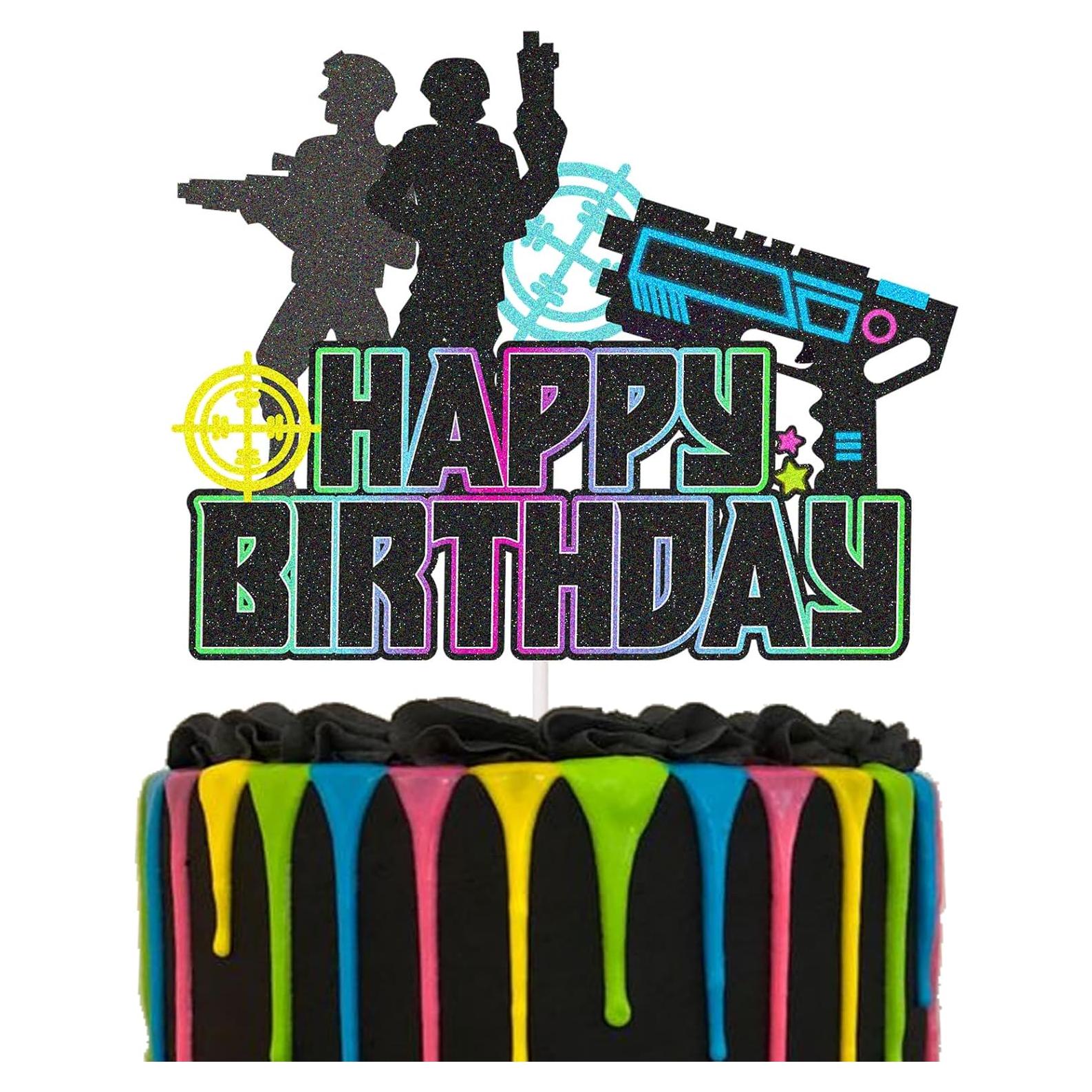 Topper de pastel láser tag feliz cumpleaños 12.7 cm
