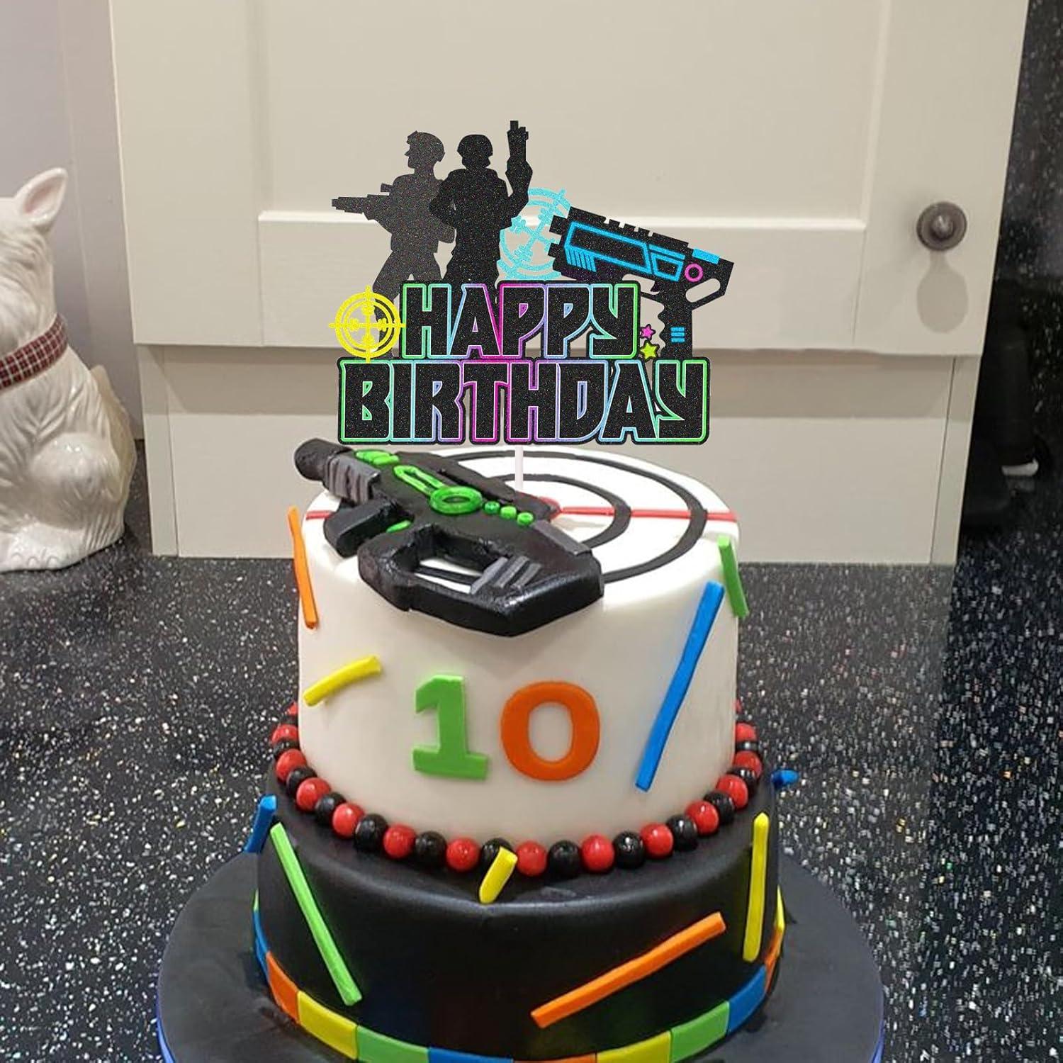 Topper de pastel láser tag feliz cumpleaños 12.7 cm