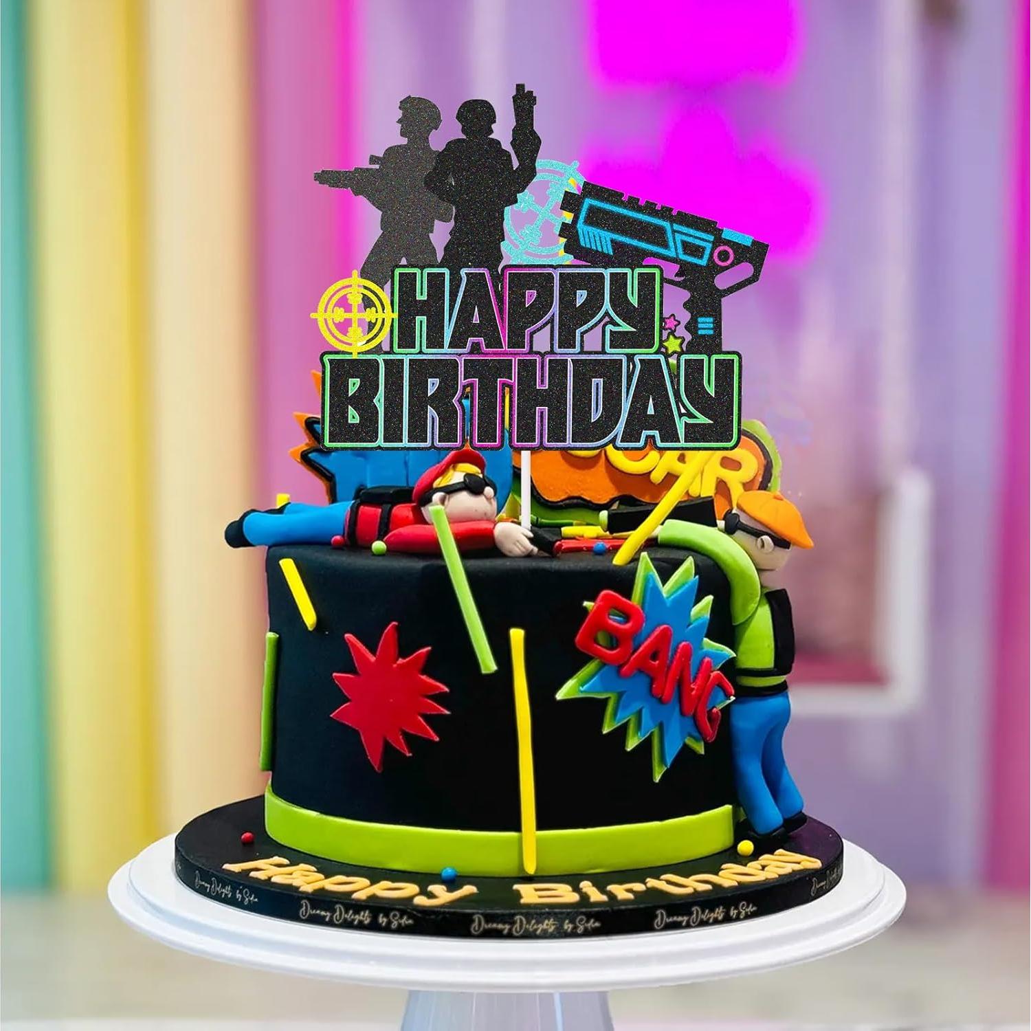 Topper de pastel láser tag feliz cumpleaños 12.7 cm