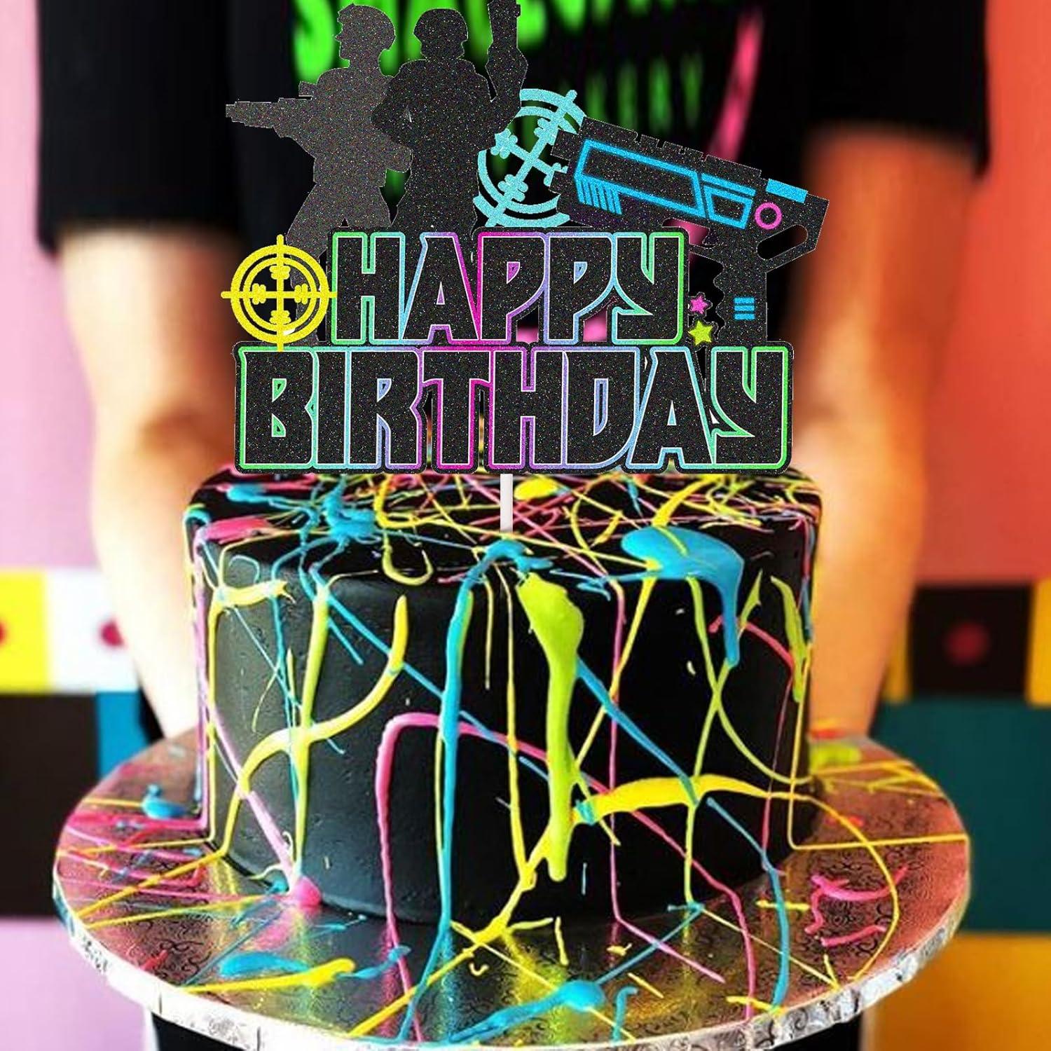 Topper de pastel láser tag feliz cumpleaños 12.7 cm