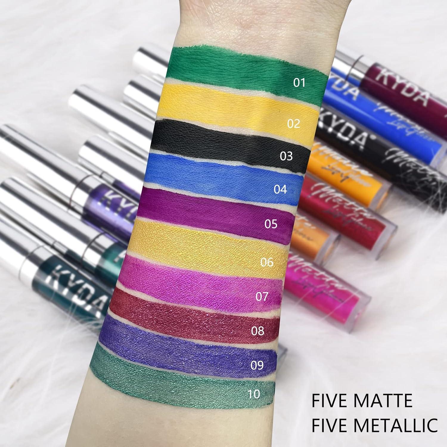 Set de 10 Pintalabios Mate y Brillo KYDA - Alta Pigmentación