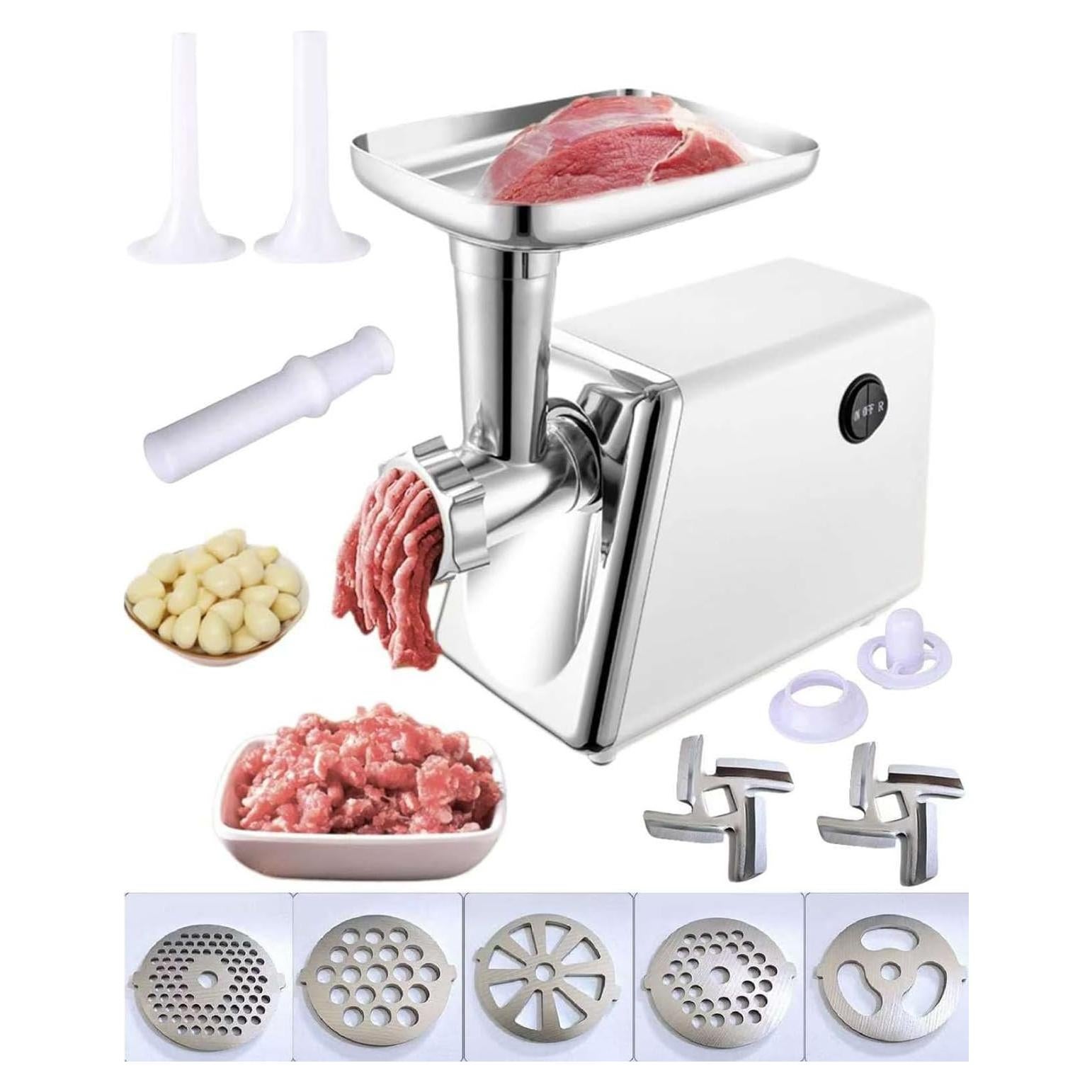 Electric Meat Grinder, Multifunctional Household Food Processing Machine, Stainless Steel White