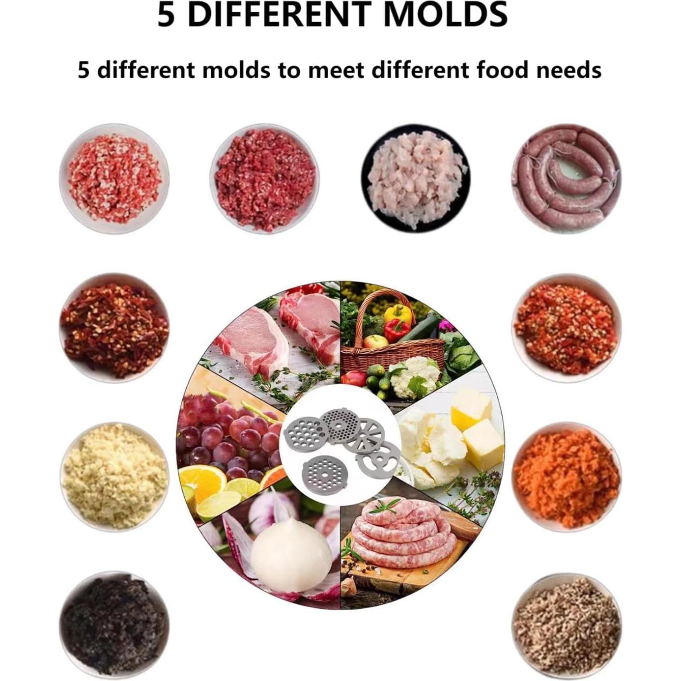 Electric Meat Grinder, Multifunctional Household Food Processing Machine, Stainless Steel White