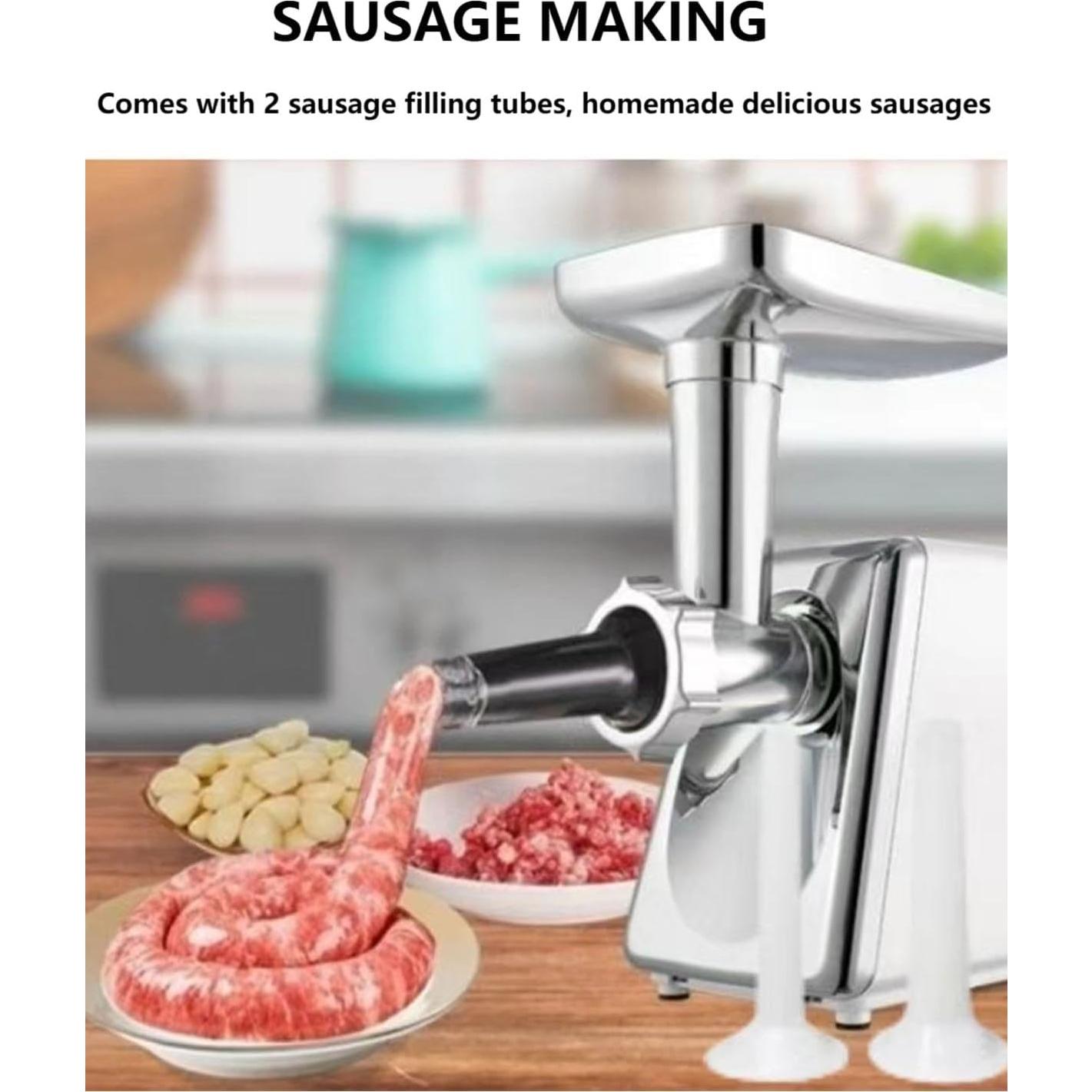 Electric Meat Grinder, Multifunctional Household Food Processing Machine, Stainless Steel White