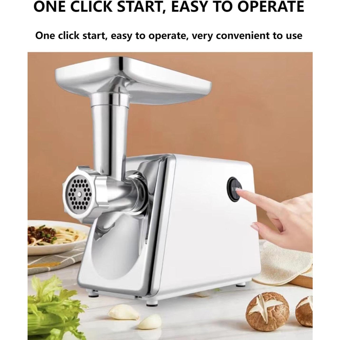 Electric Meat Grinder, Multifunctional Household Food Processing Machine, Stainless Steel White