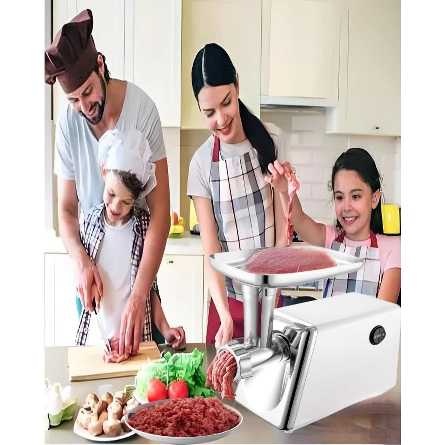 Electric Meat Grinder, Multifunctional Household Food Processing Machine, Stainless Steel White