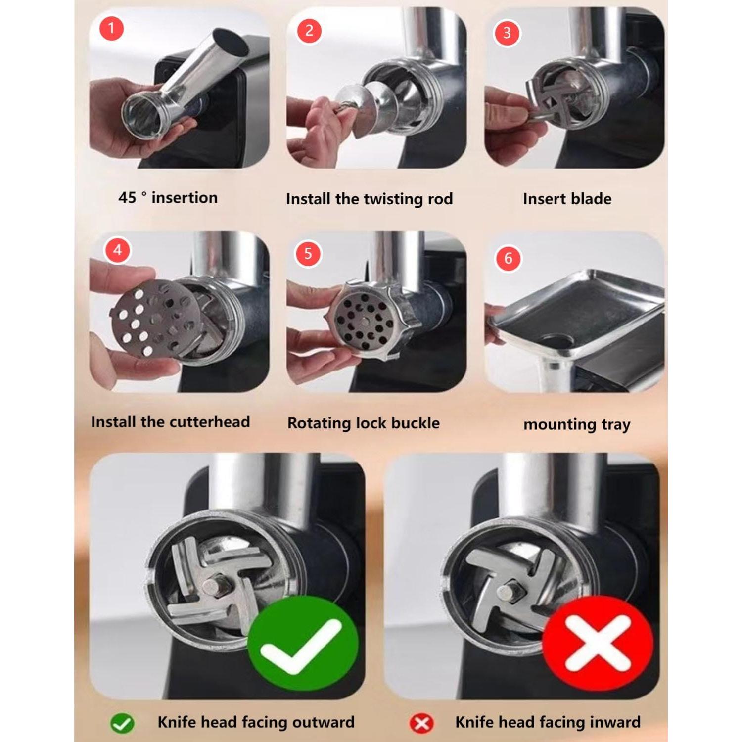 Electric Meat Grinder, Multifunctional Household Food Processing Machine, Stainless Steel White