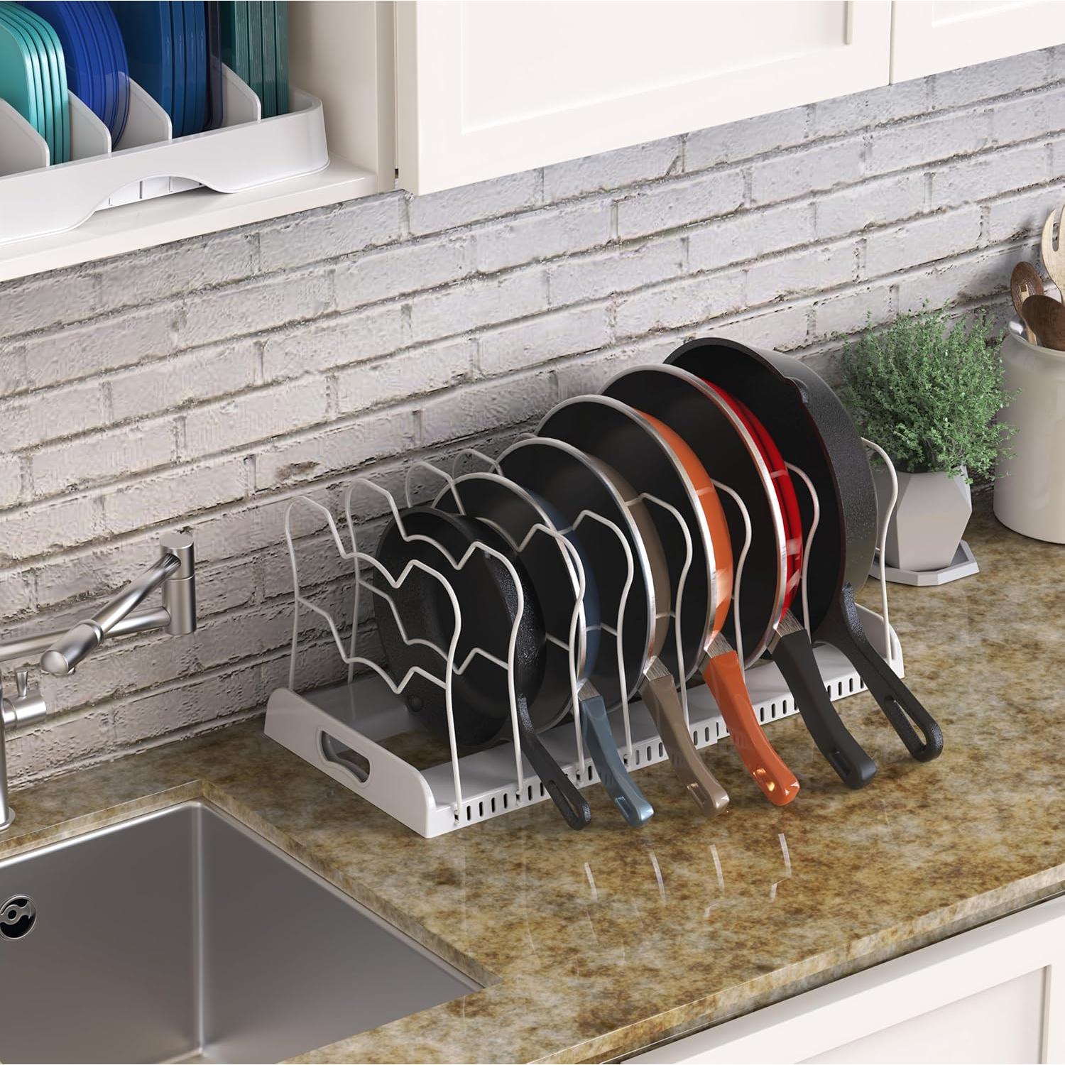 Organizador de Sartenes Ajustable Simple Houseware, 10 Compartimentos, Blanco