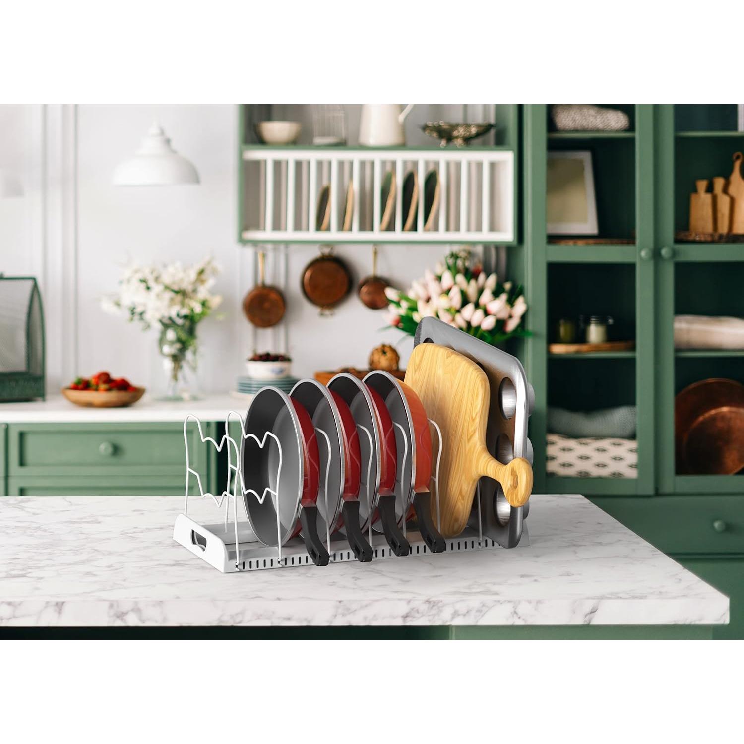 Organizador de Sartenes Ajustable Simple Houseware, 10 Compartimentos, Blanco