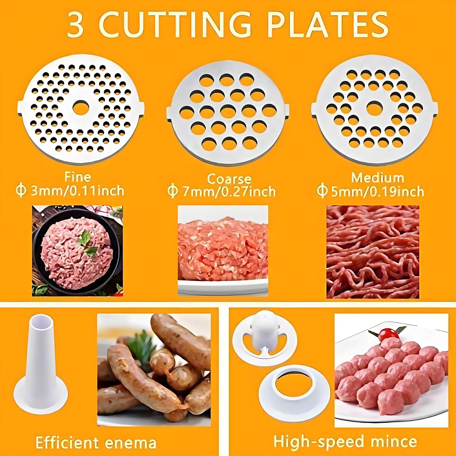 Picadora de Carne Eléctrica BenRich 2800W con 3 Placas y Kit de Salchichas