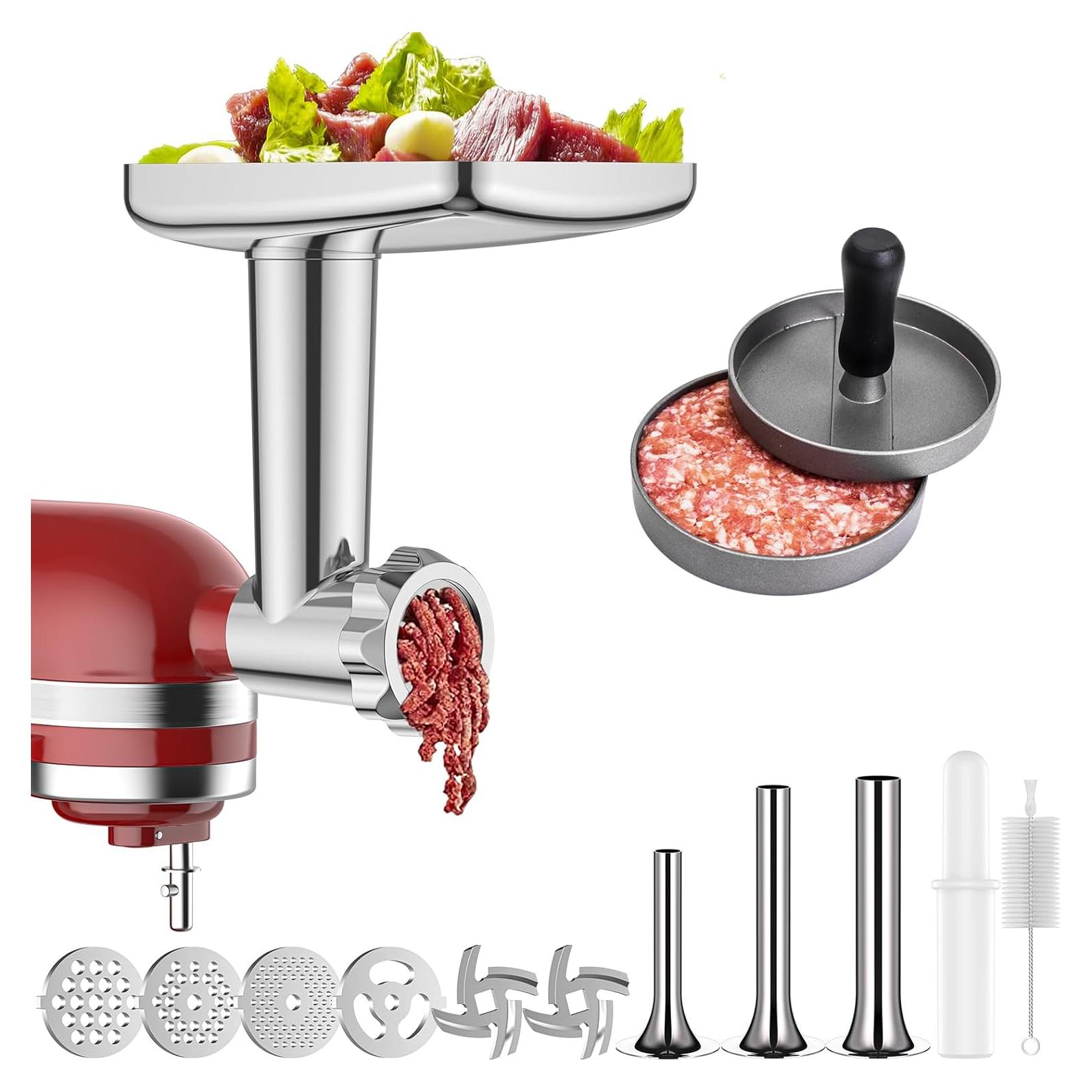 Stainless Steel Meat Grinder for KitchenAid Mixer, Meat Grinders, Sausage Stuffer, Burger Press, For Kitchen Aid Meat Grinder Attachment for Kitchenaid Stand Mixer, Dishwasher Safe