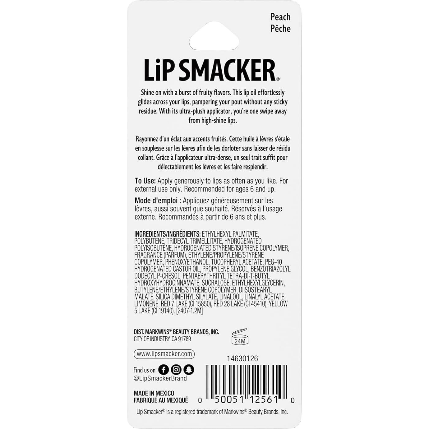Aceite Labial Ultra-Hidratante Lip Smacker Durazno 18,87 cm