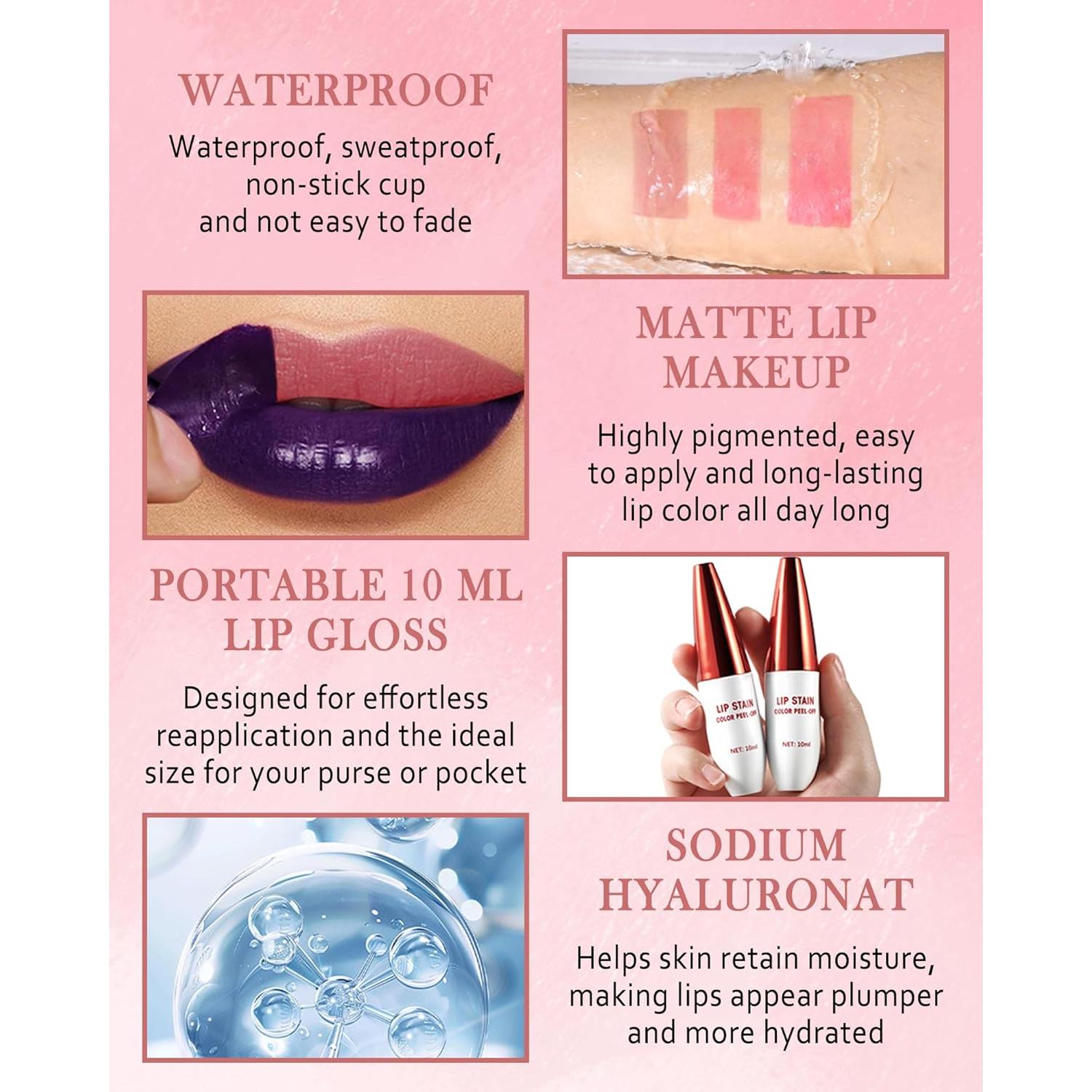 Set de Tinte Labial Peel Off LYSdefeu - 3 Piezas Rosa Mate