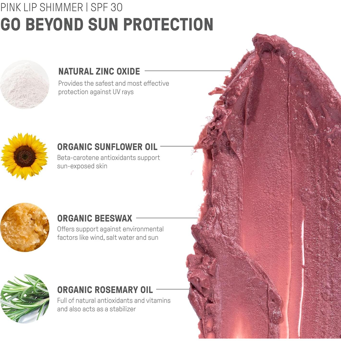 Brillo Labial Orgánico Rosa Raw Elements SPF 30 4.25g